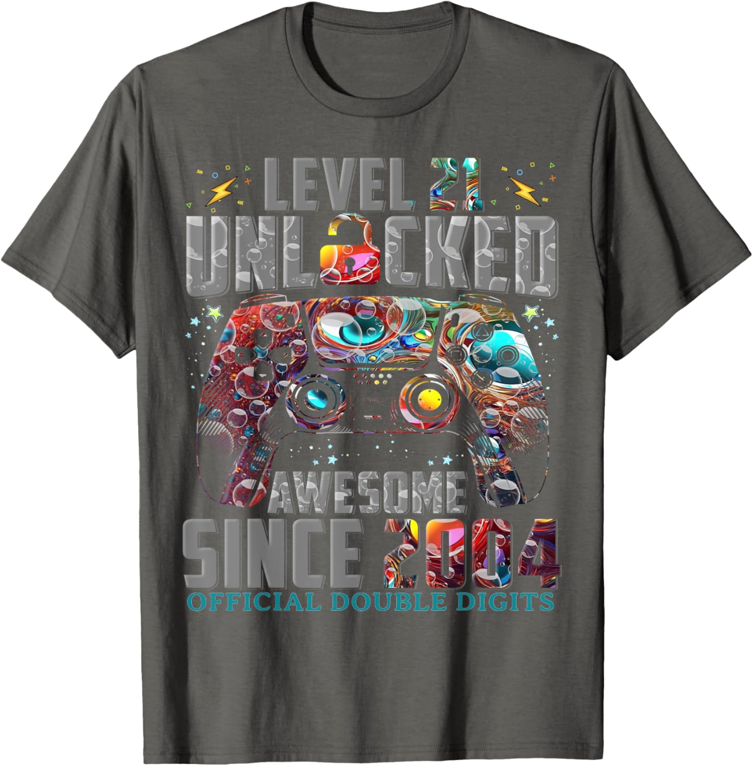Level 21 Unlocked Gaming T-Shirt Awesome Since 2004 for 21st Birthday - 3