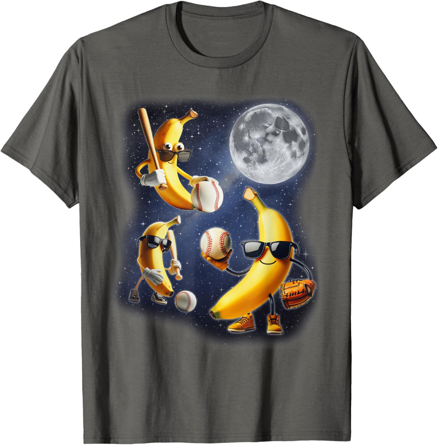 Funny Three Bananas Howling at the Moon Baseball T-Shirt for All Ages - 7