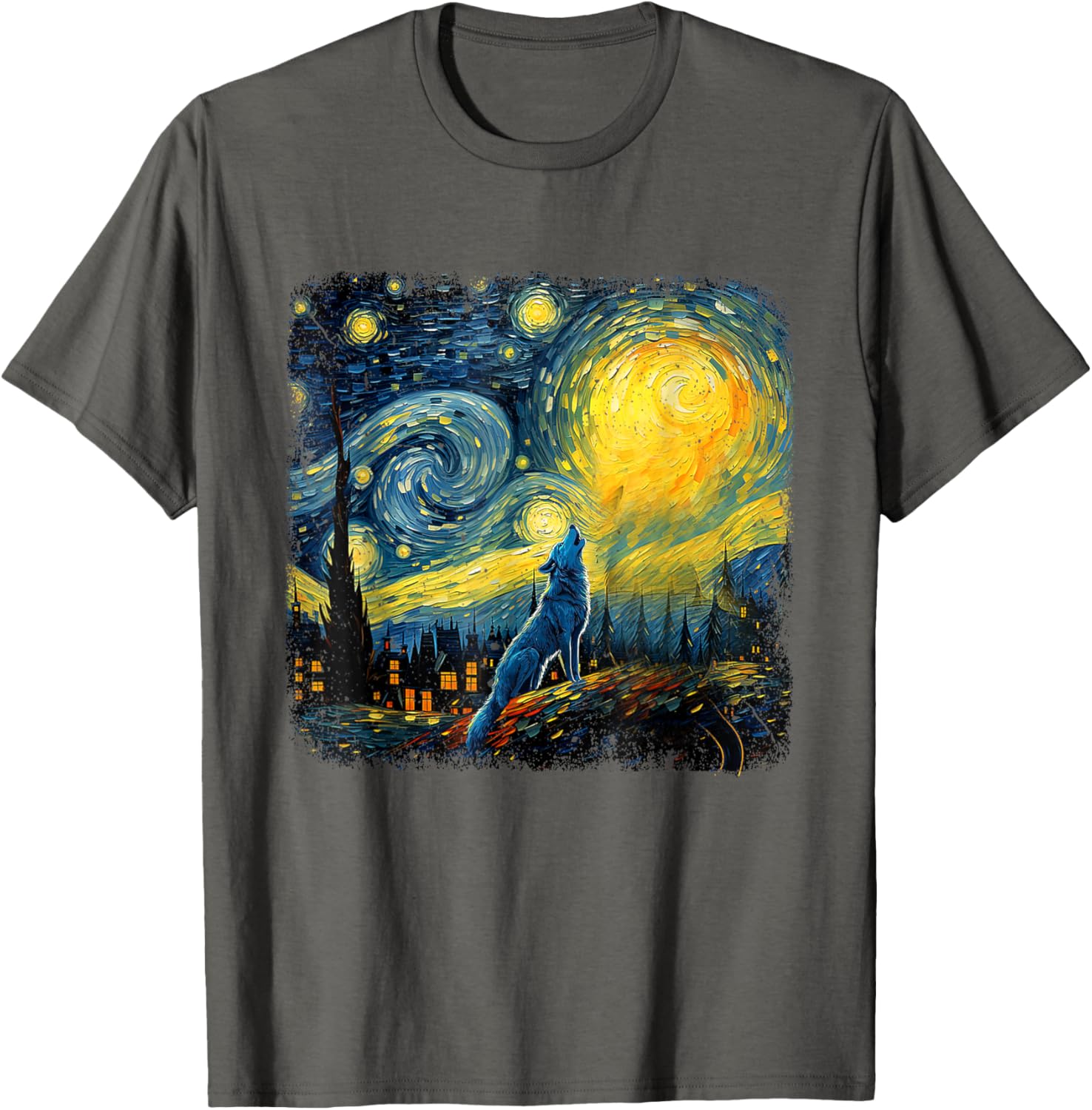 Wolf Star Gazer Shirt Van Gogh Inspired Starry Night Art T-Shirt - 10