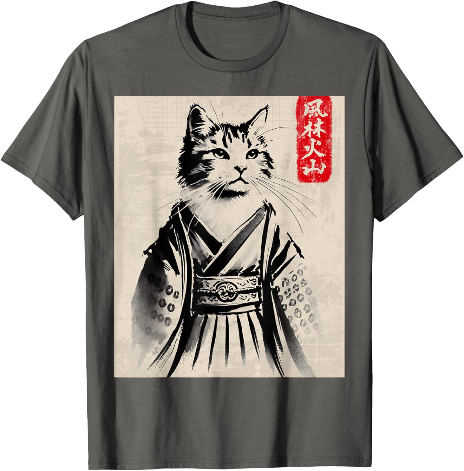 Samurai Cat Ukiyo-e Warrior Art T-Shirt for Cat Lovers and Art Fans - 7