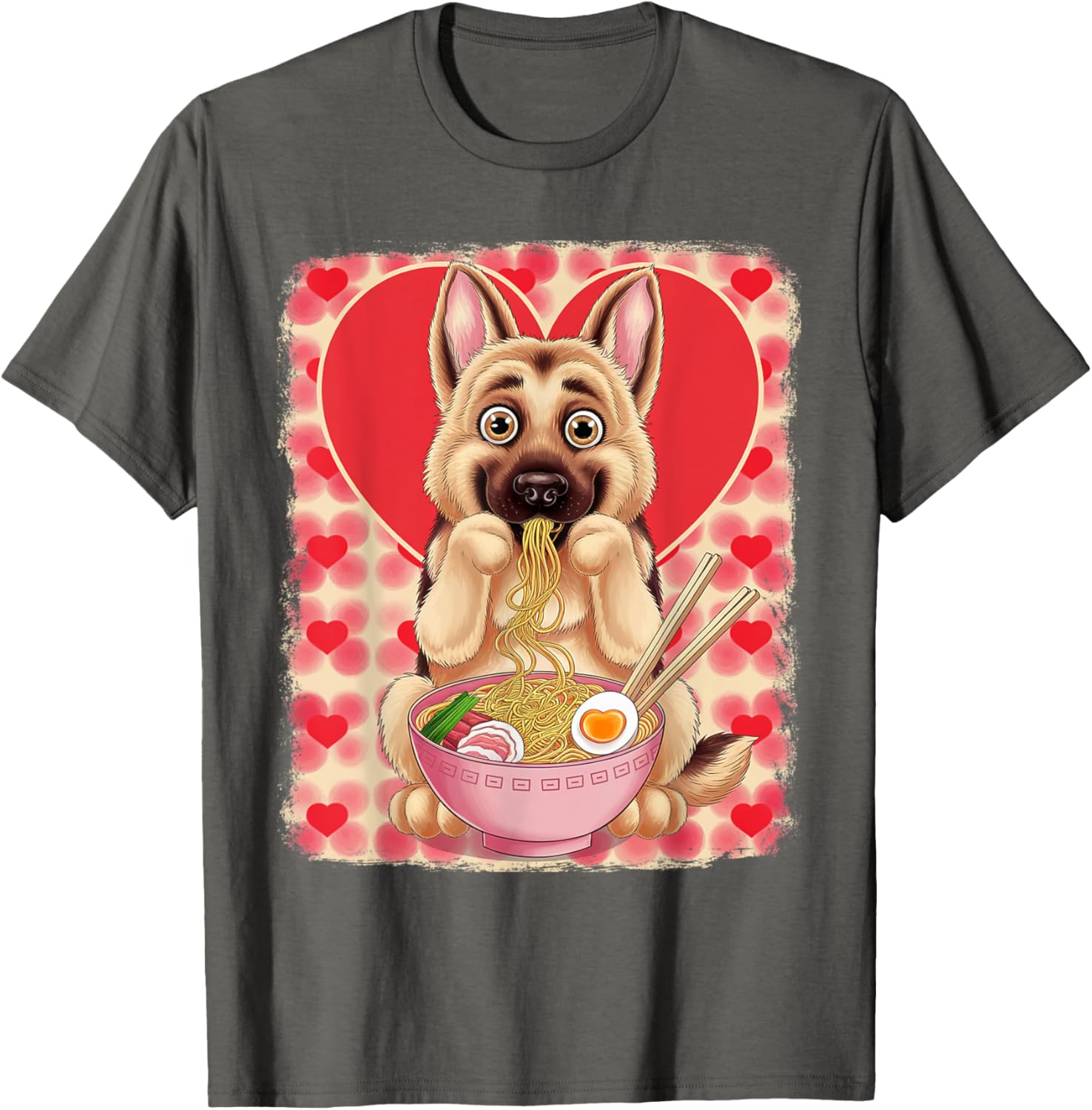 Adorable German Shepherd Eating Ramen Noodles Valentine's Day T-Shirt - 9
