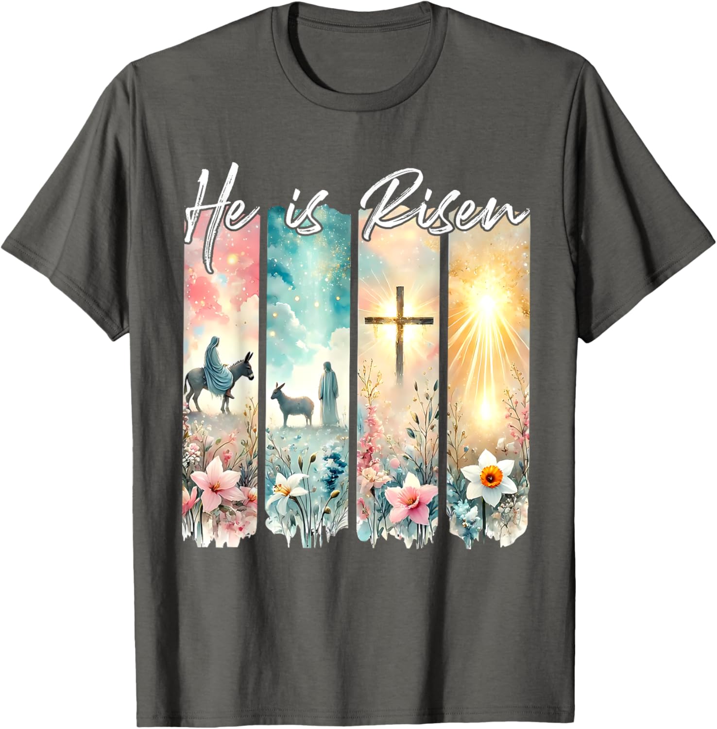 He Is Risen Floral Easter T-Shirt with Jesus Cross Design for Christians - 10