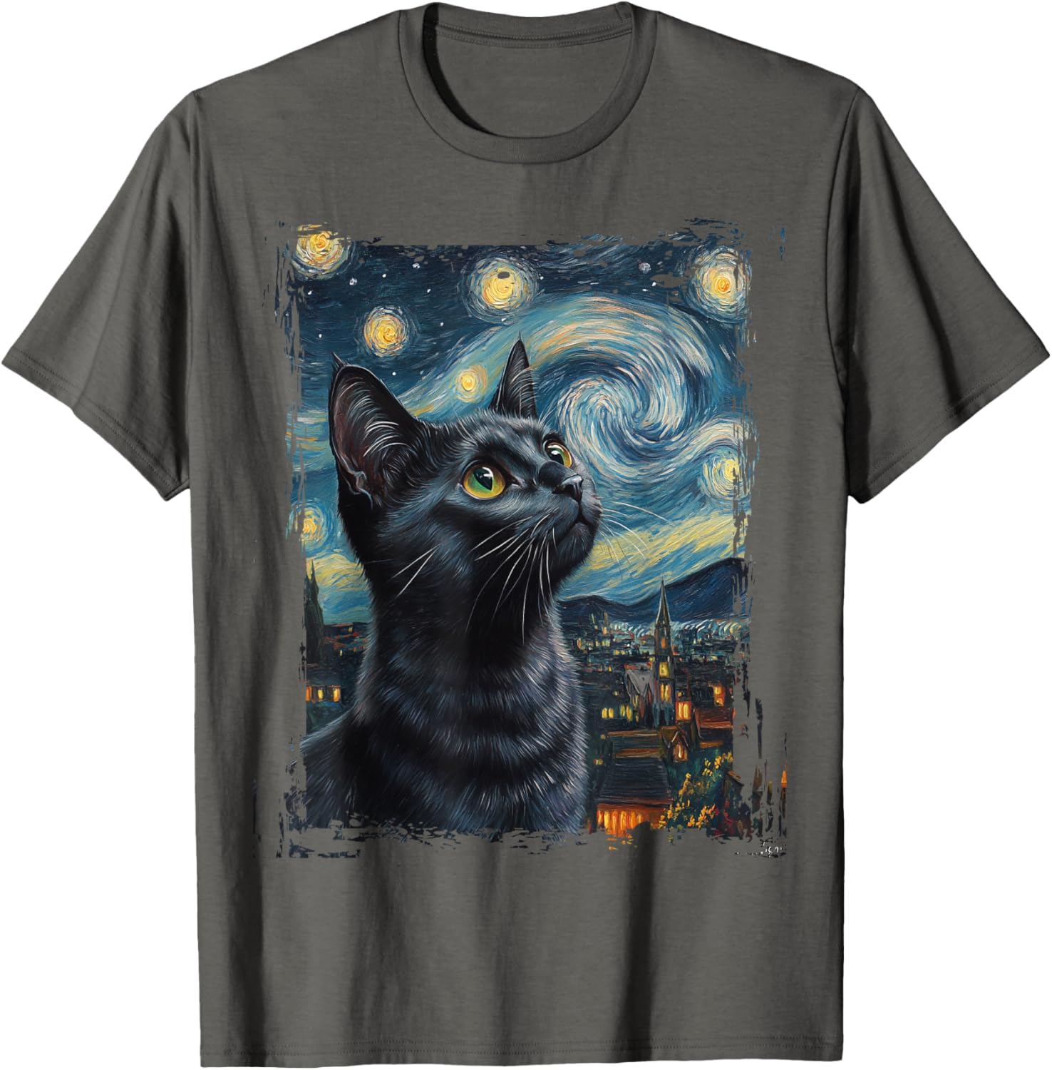 Cat Van Gogh Starry Night T-Shirt for Cat Lovers and Cat Parents - 3