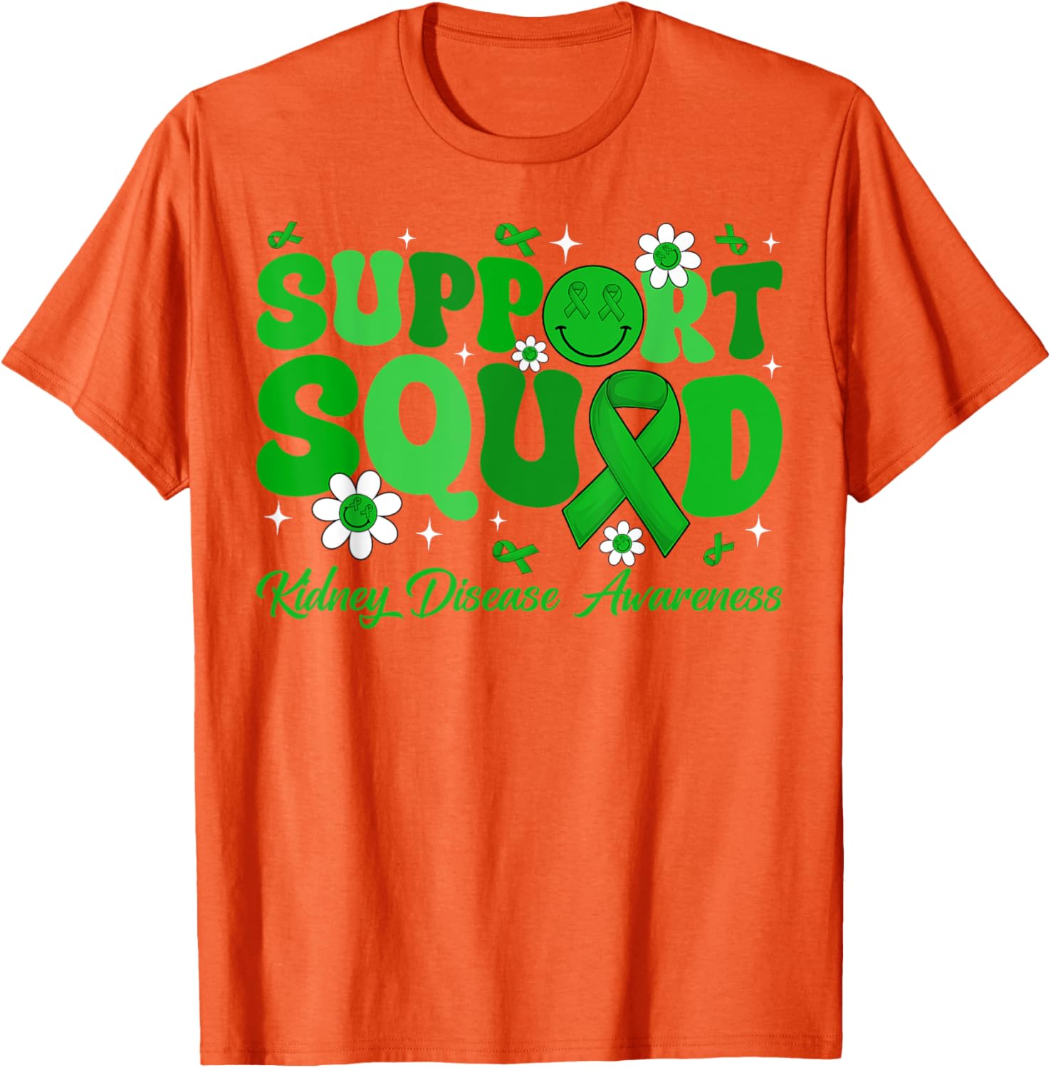 Groovy Support Squad Kidney Disease Awareness Green Ribbon T-Shirt - 9