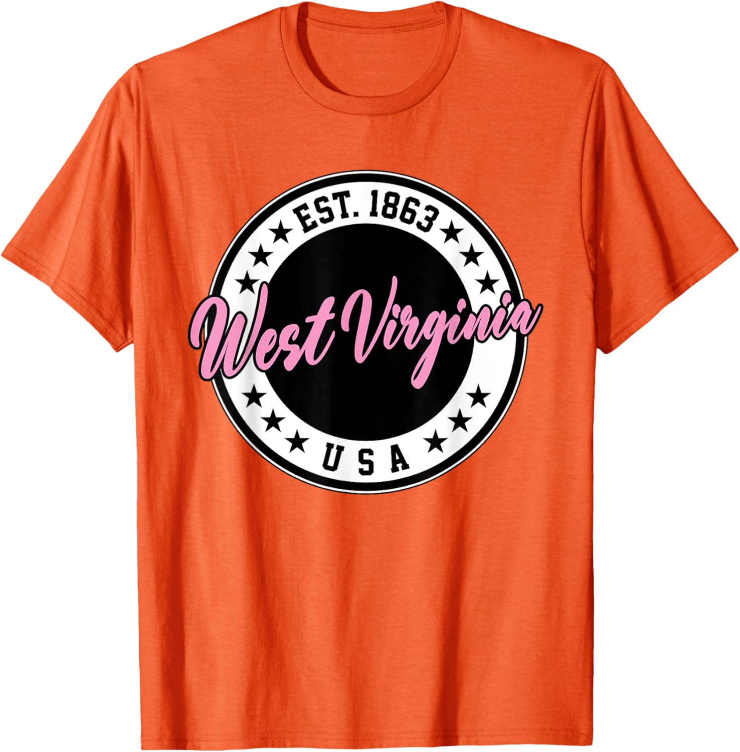 West Virginia Pink Text Script Circle T-Shirt for Women and Men - 11