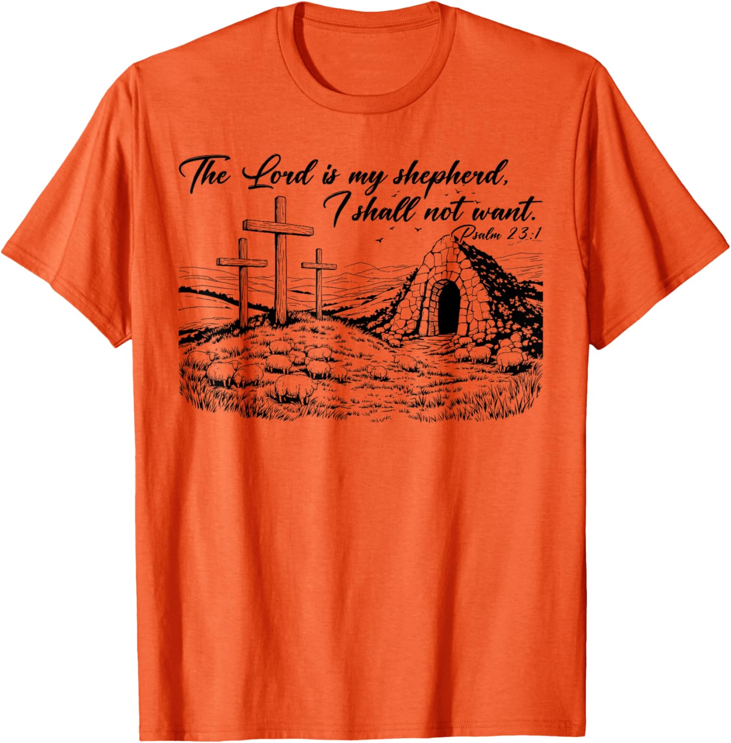 Happy Easter Christian T-Shirt The Lord Is My Shepherd Design - 4