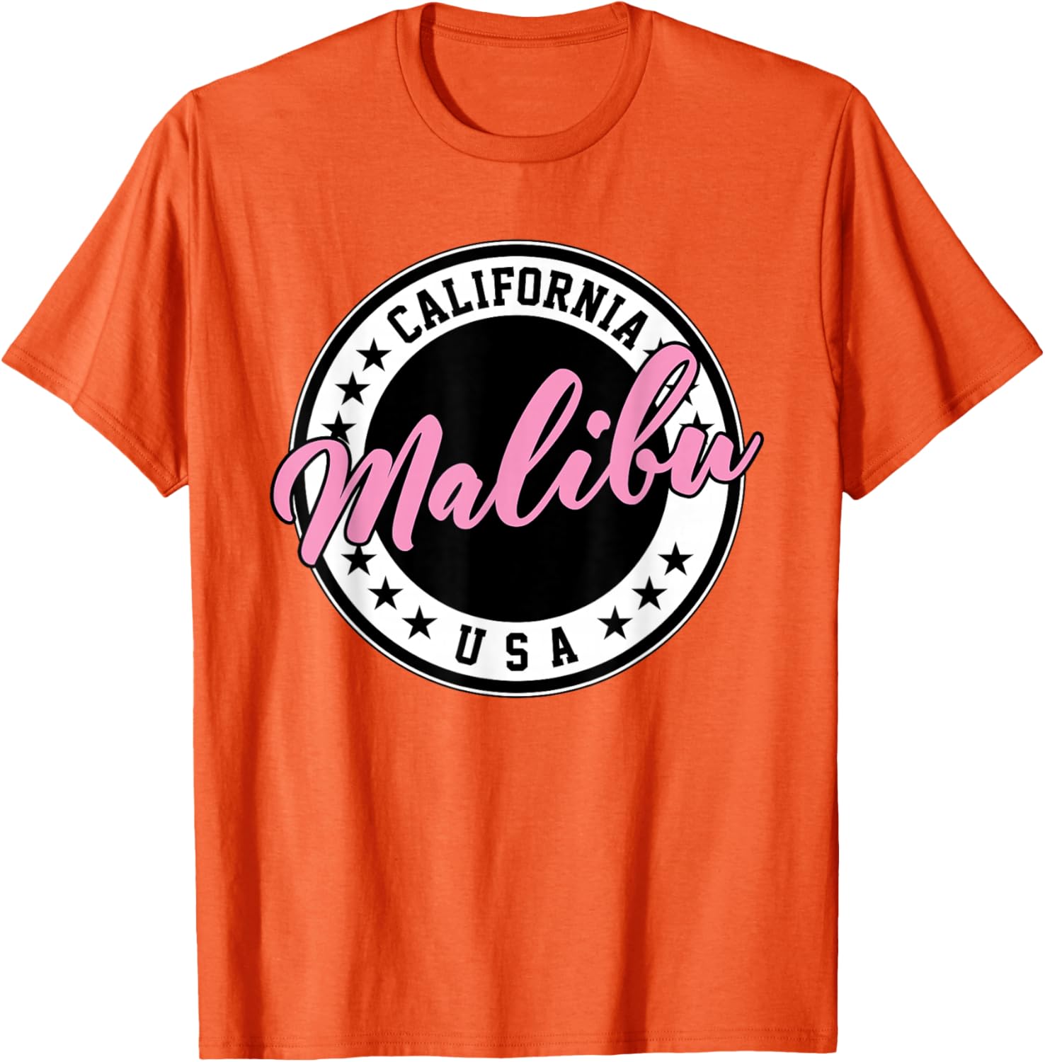 Malibu California Pink Script Circle T-Shirt for Trendy Summer Style - 24