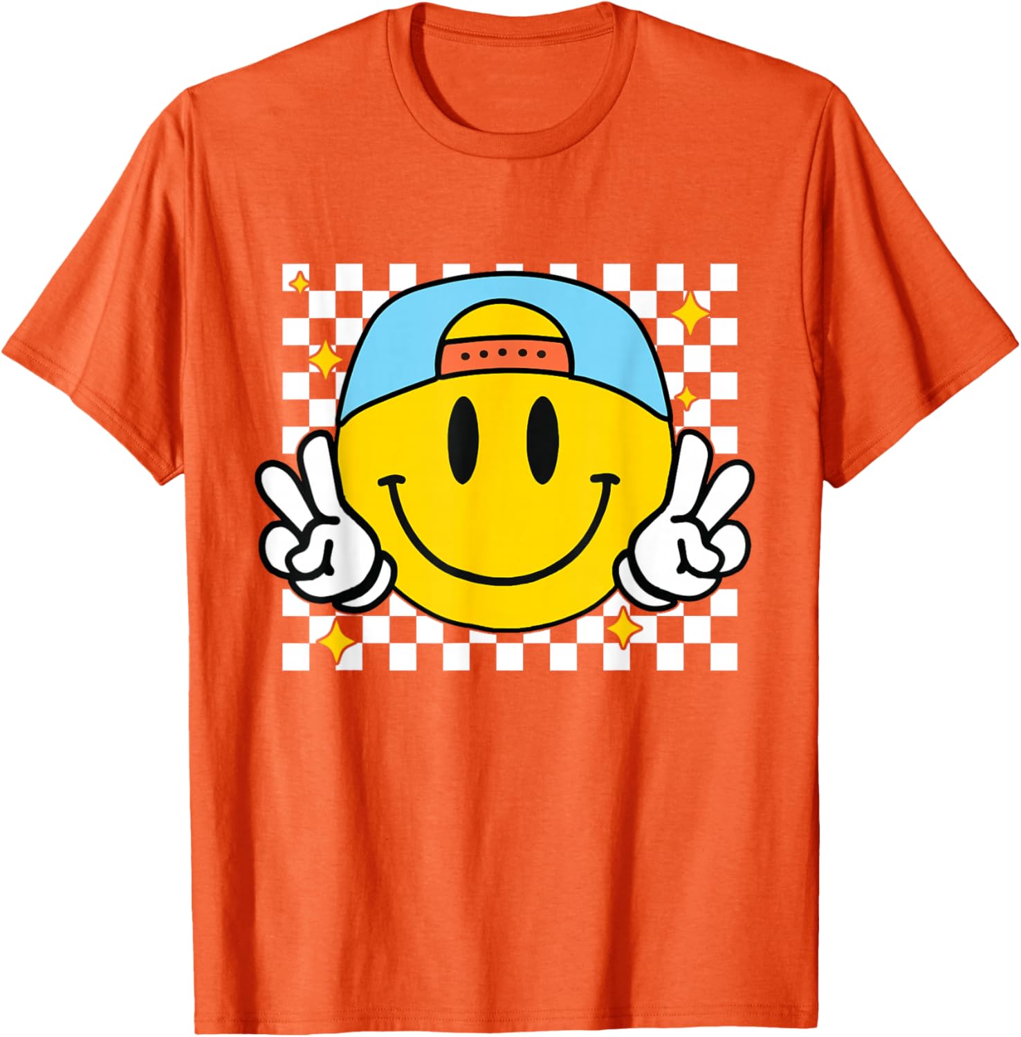 Happy Yellow Smile Face Checkered T-Shirt for Fun and Joyful Style - 20