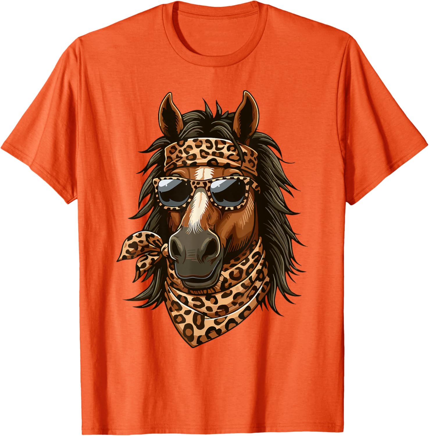 Stylish Horse in Leopard Scarf and Sunglasses T-Shirt for Animal Lovers - 12