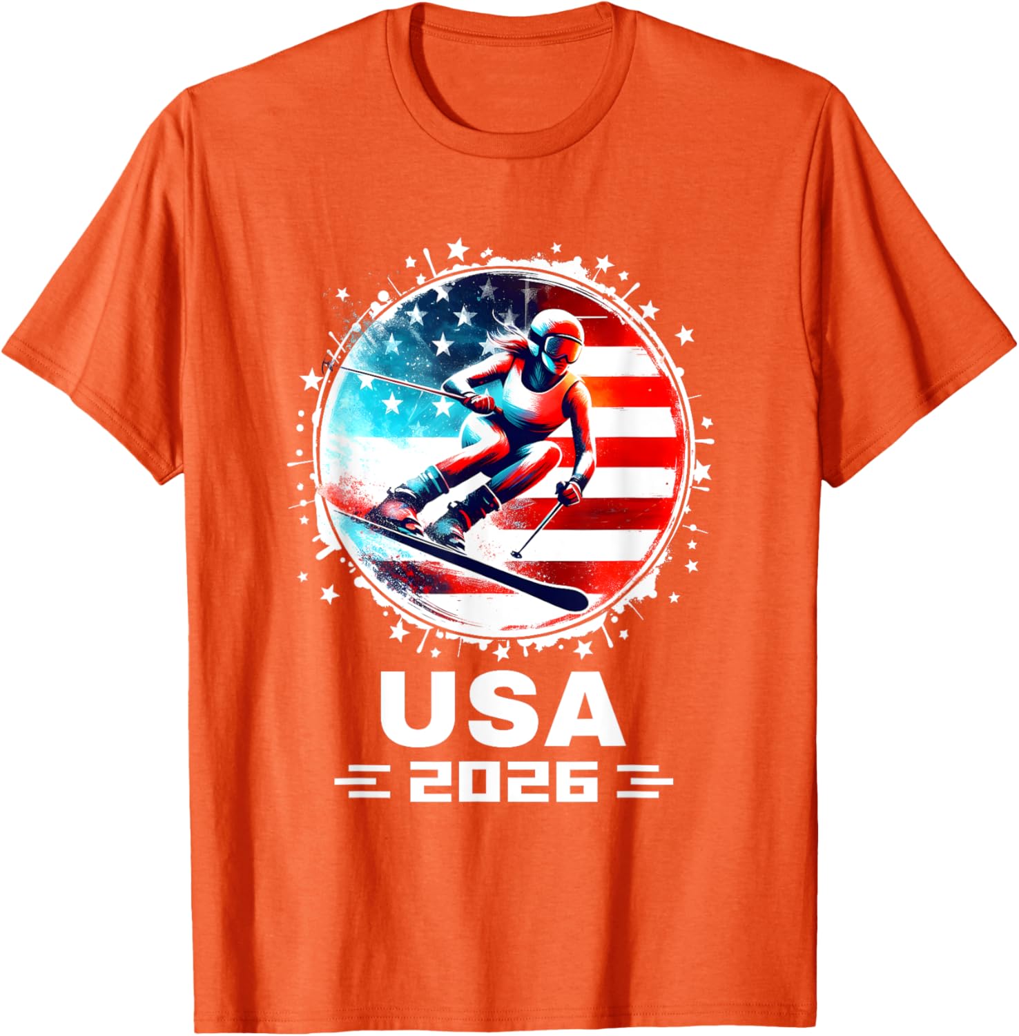 Skier USA Team 2026 American Flag Women's Skiing T-Shirt - 1