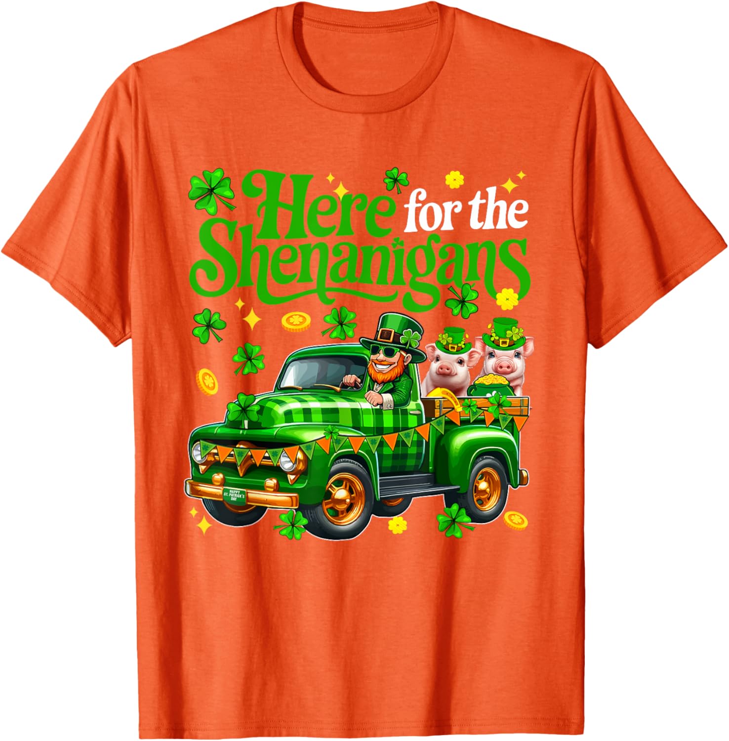 Here For The Shenanigans St Patrick's Day Pig Truck T-Shirt for Fun Lovers - 7