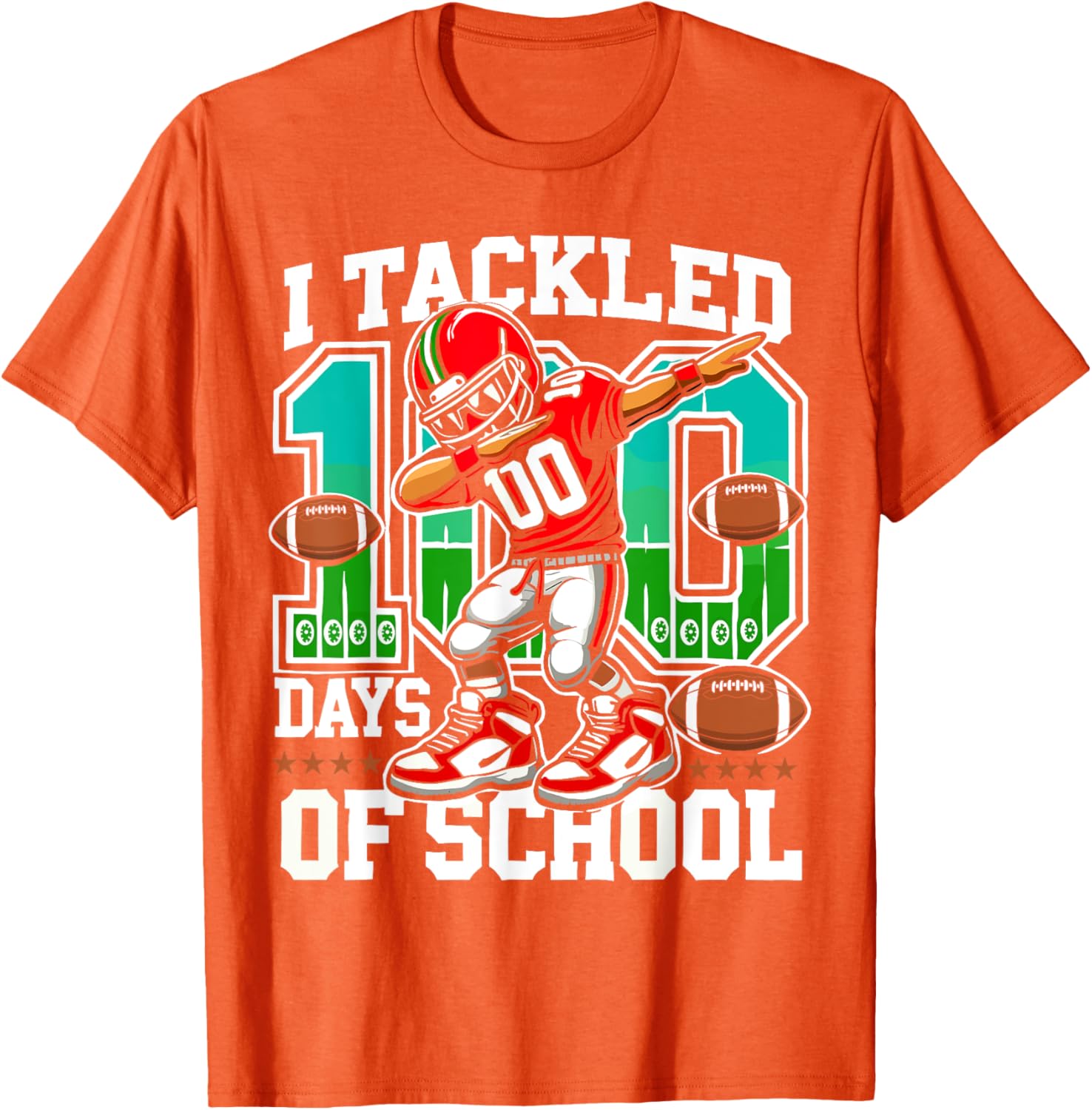 100 Days of School Football Teacher Student T-Shirt for Celebrating Fun - 15