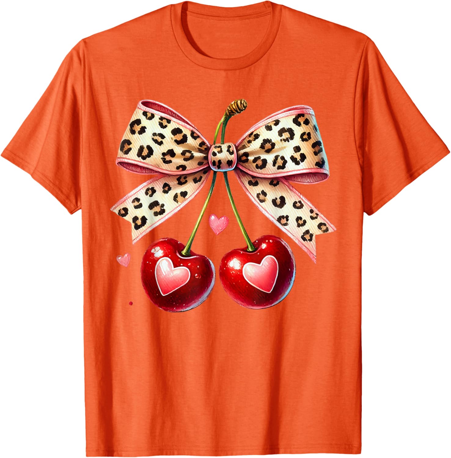 Coquette Cherry Heart Leopard Ribbon Bow T-Shirt for Valentine's Day - 17