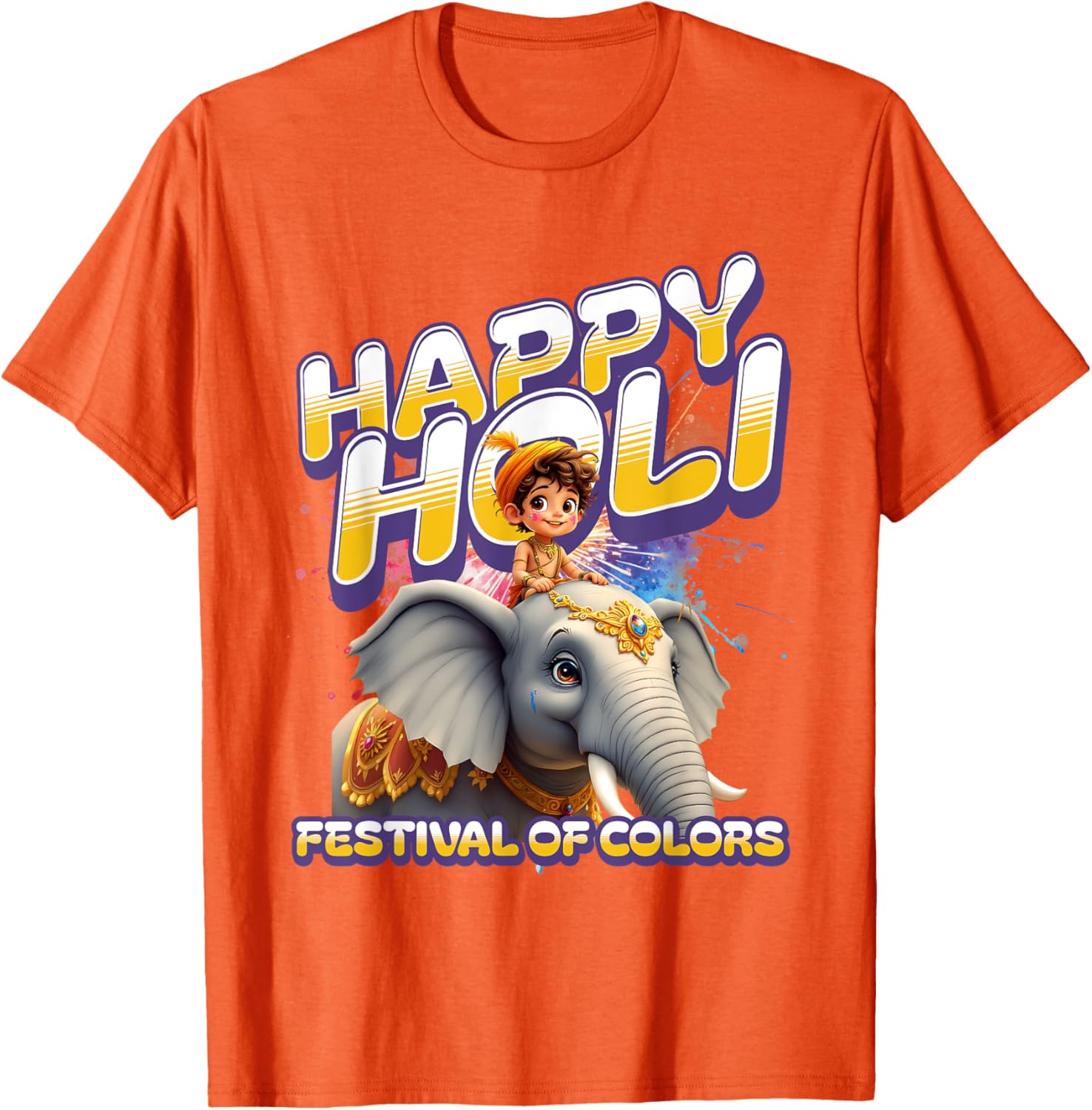 Happy Holi Elephant Festival T-Shirt for Boys Spring Colors Apparel - 28