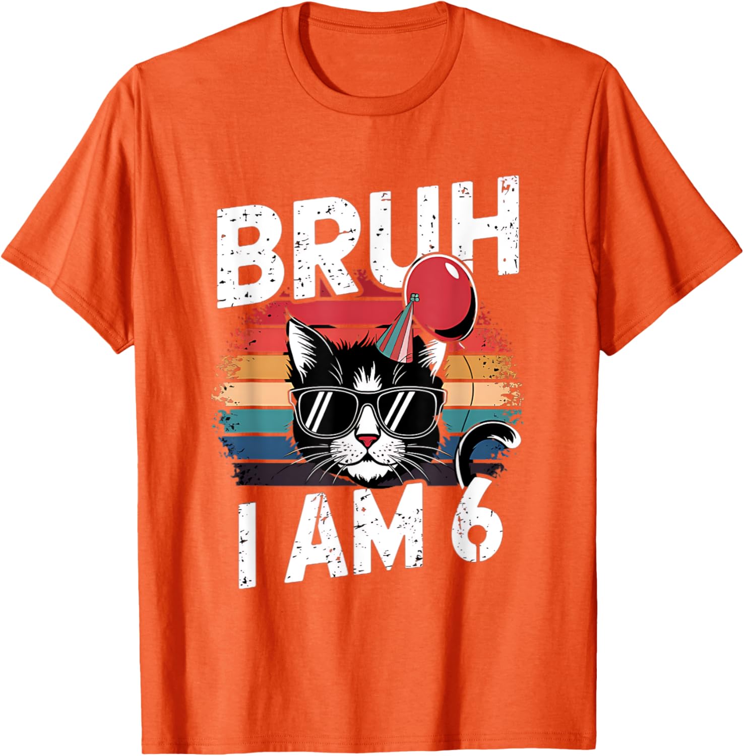 Retro Sunset Cat T-Shirt for Kids 6th Birthday Party Celebration - 3