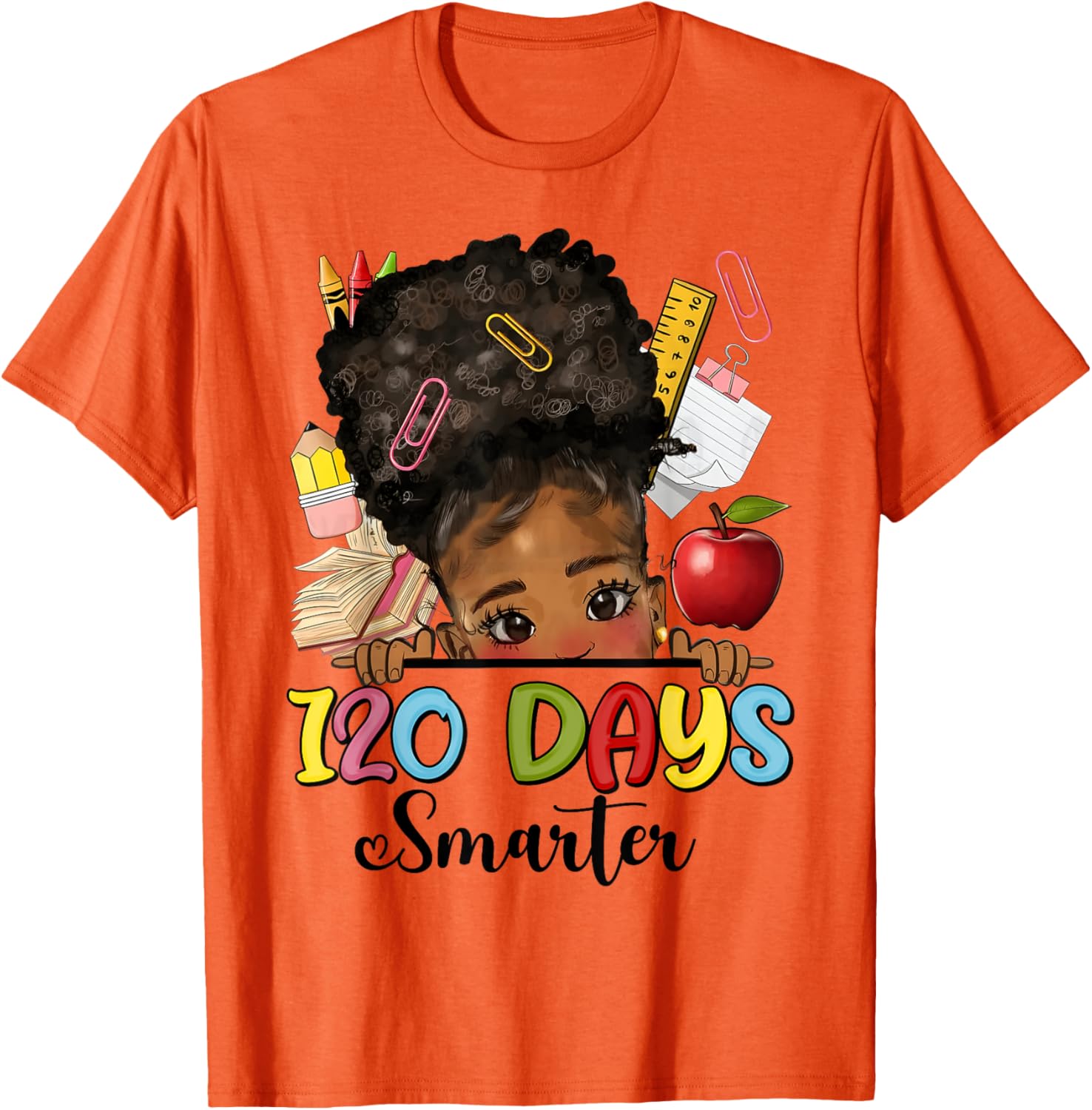 Messy Bun 120 Days Smarter Afro Girl T-Shirt for School Fun - 12