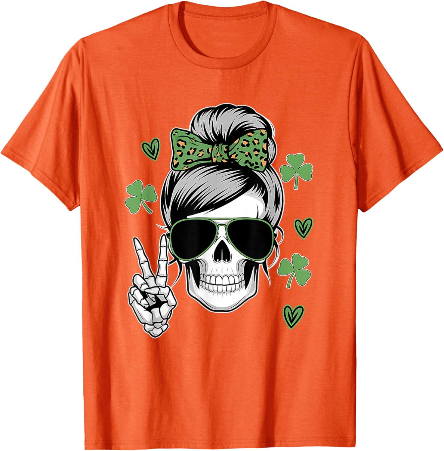 St Patricks Day Skull Messy Bun T-Shirt for Women - Fun and Stylish Wear - 23