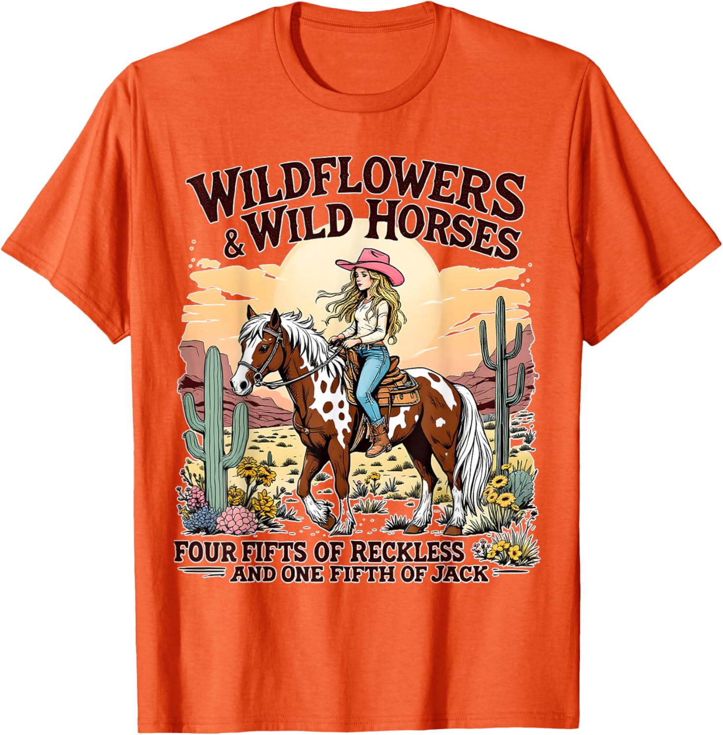 Wild Flowers and Wild Horses Southern Sunset Cowgirls T-Shirt for Women - 10