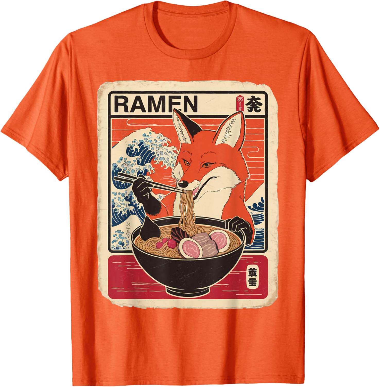 Kawaii Fox Ramen Graphic T-Shirt Cute Ezo Orange Fox Apparel - 13