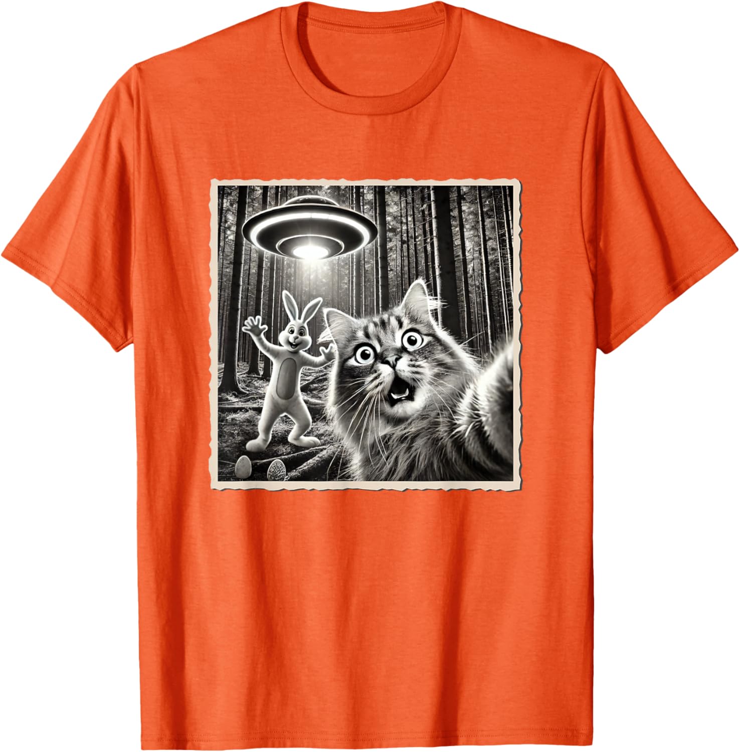 Funny Easter Bunny T-Shirt with Cat and UFO Selfie Design for Kids - 13