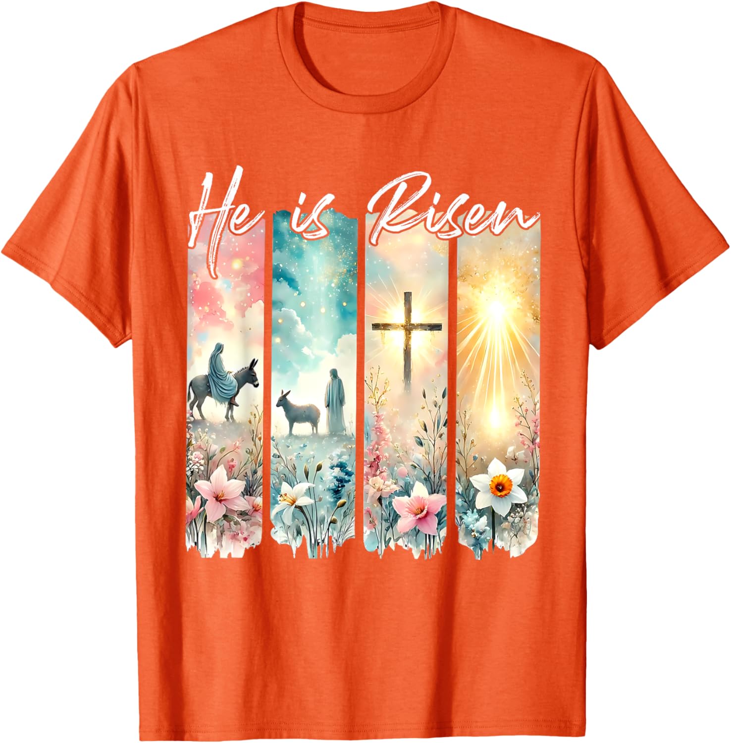 He Is Risen Floral Easter T-Shirt with Jesus Cross Design for Christians - 16