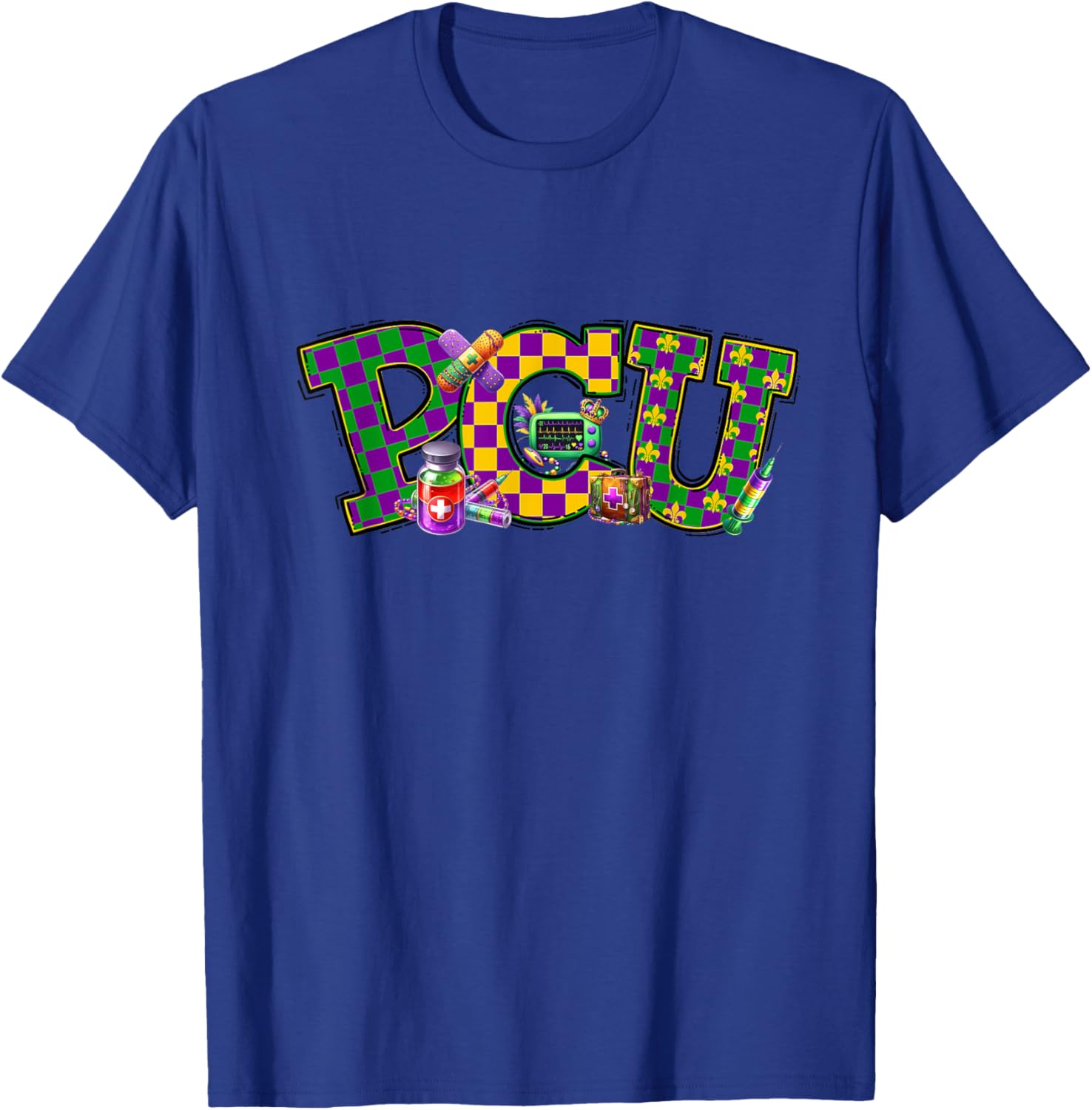 Mardi Gras PCU Nurse T-Shirt for Women - Fun Medical Care Unit Apparel - 9