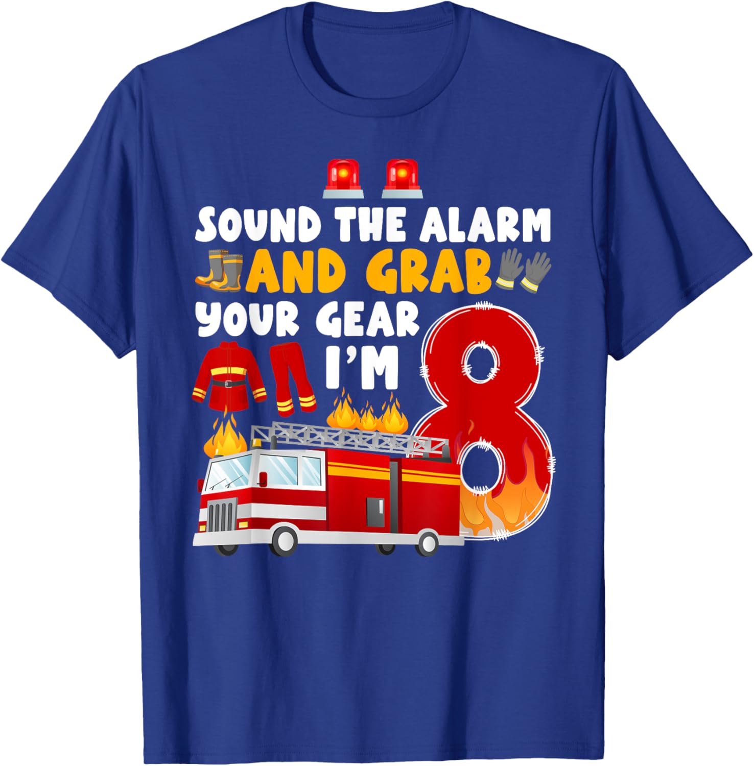 8th Birthday Firefighter T-Shirt for Boys Cute Fireman Graphic Tee - 9