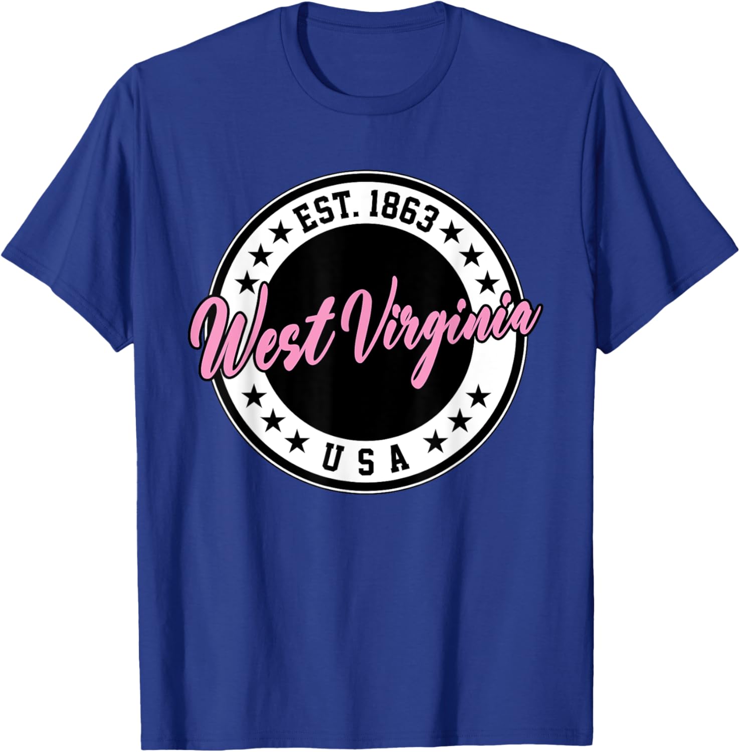 West Virginia Pink Text Script Circle T-Shirt for Women and Men - 23