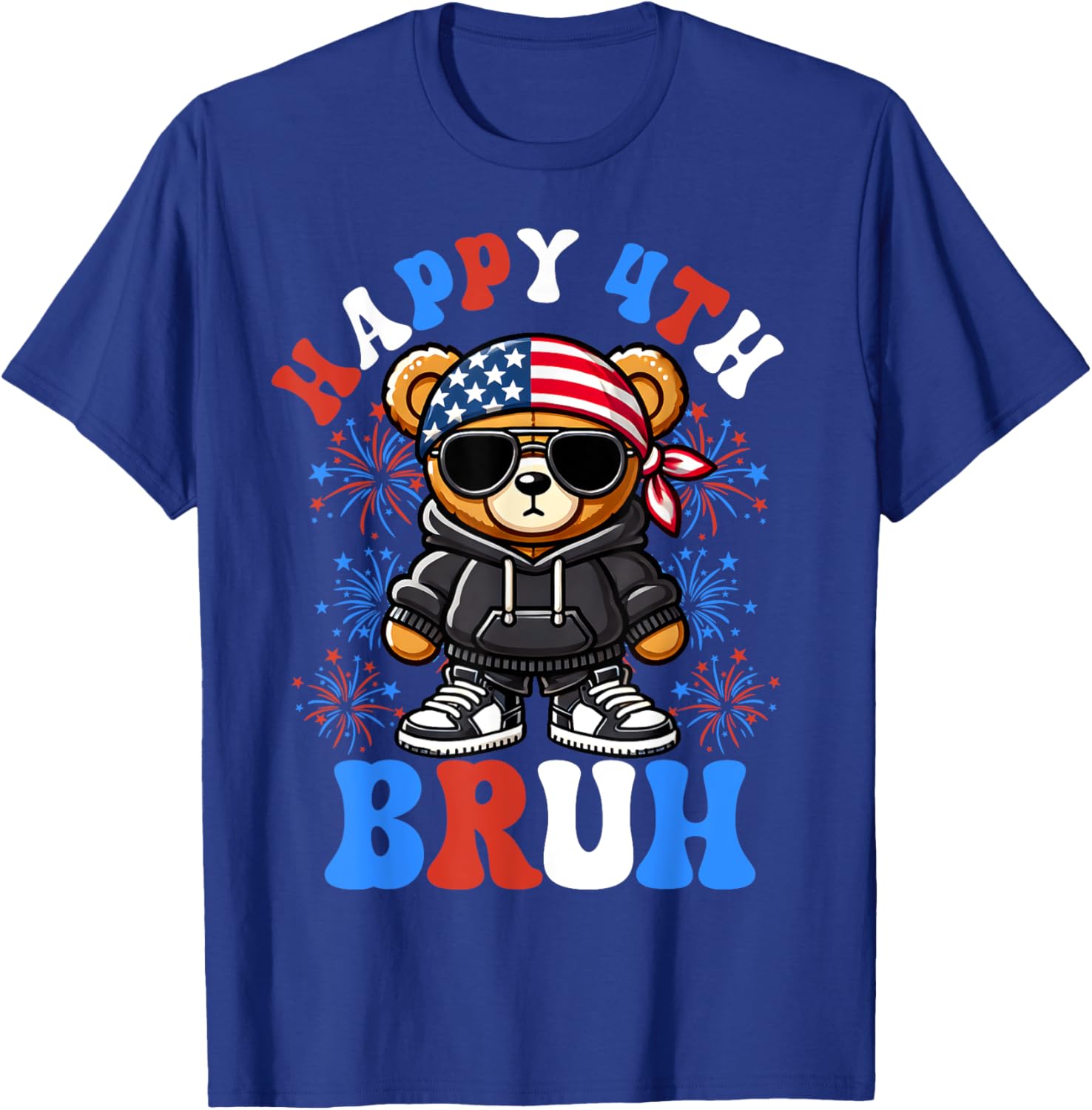 Happy 4th of July Hip Hop Teddy Bear T-Shirt for Boys and Teens - 7
