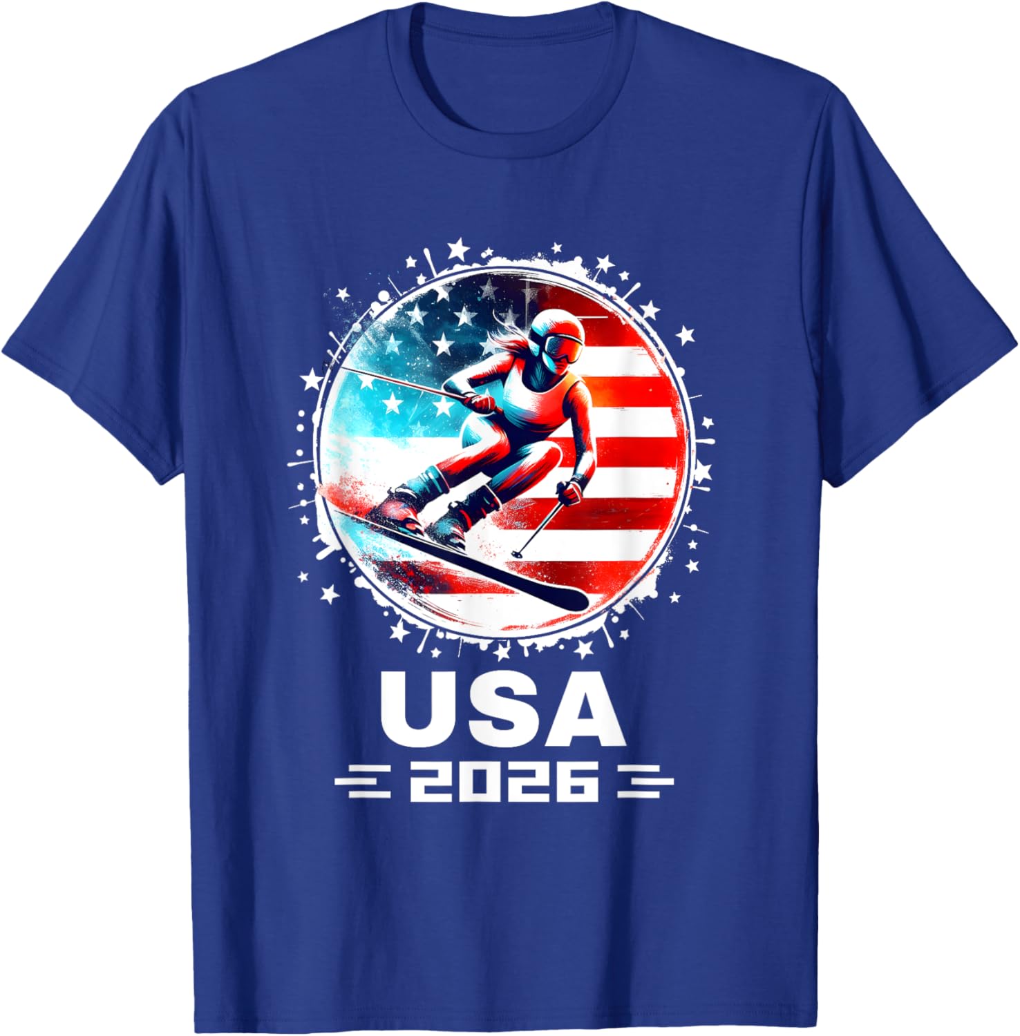 Skier USA Team 2026 American Flag Women's Skiing T-Shirt - 17