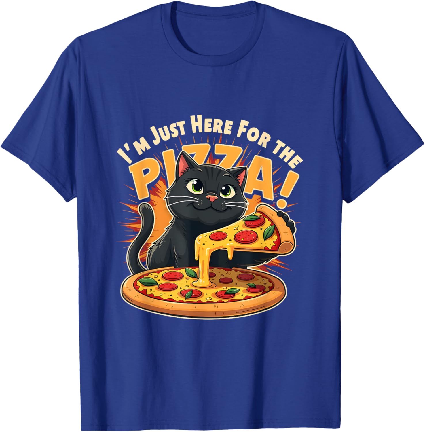 Funny I'm Just Here for the Pizza Cat T-Shirt for Foodie Lovers - 1