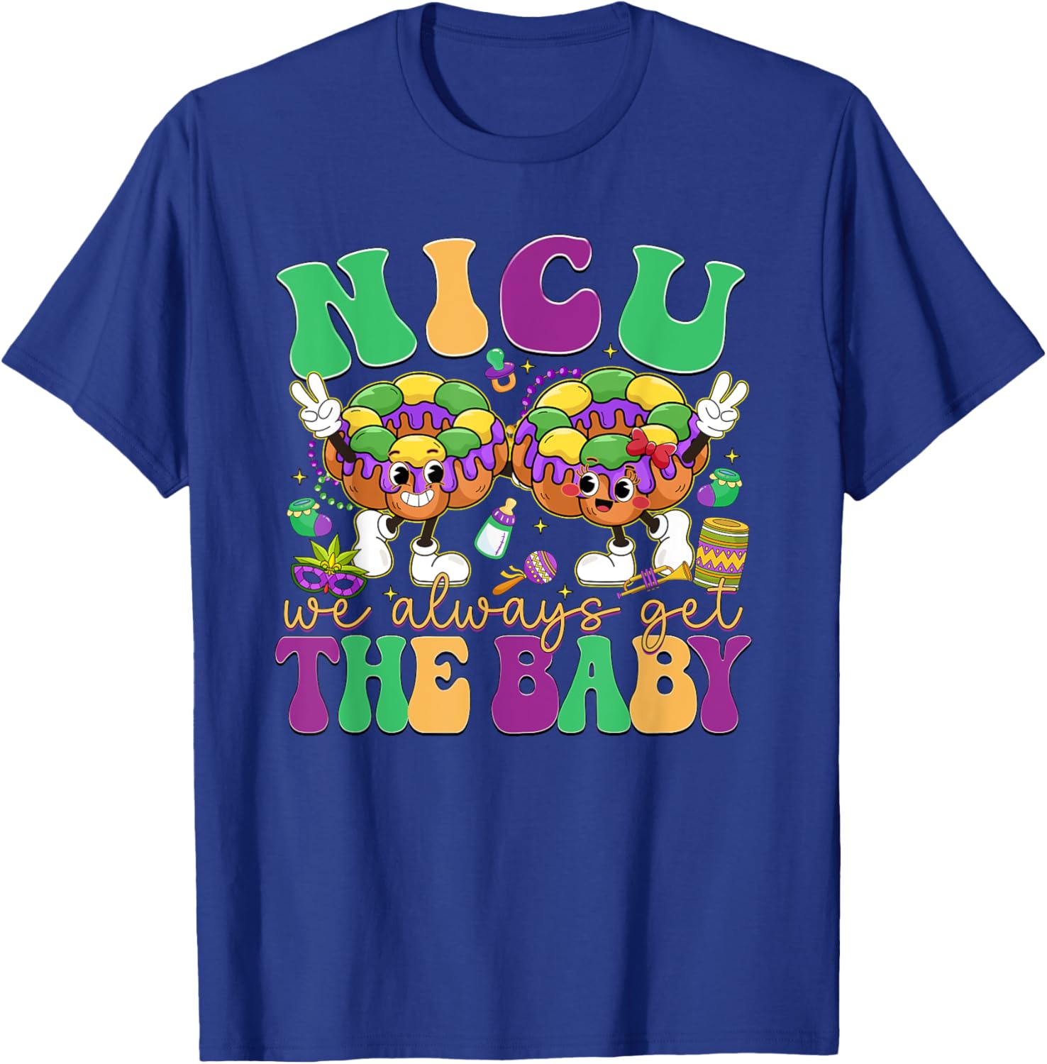 Retro NICU Nurse Mardi Gras T-Shirt for Baby Lovers and Caregivers - 6