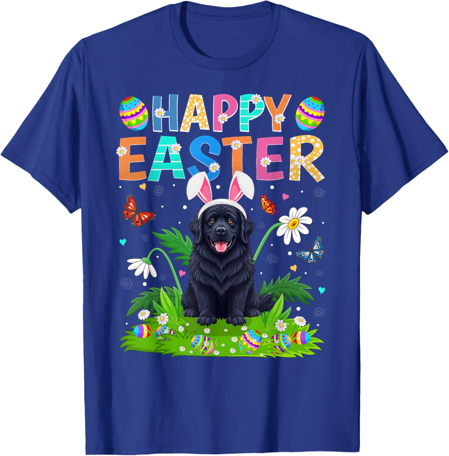 Newfoundland Dog Easter Egg Hunt T-Shirt with Bunny Ears Design - 2