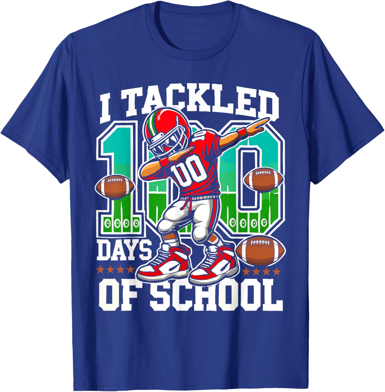 100 Days of School Football Teacher Student T-Shirt for Celebrating Fun - 7