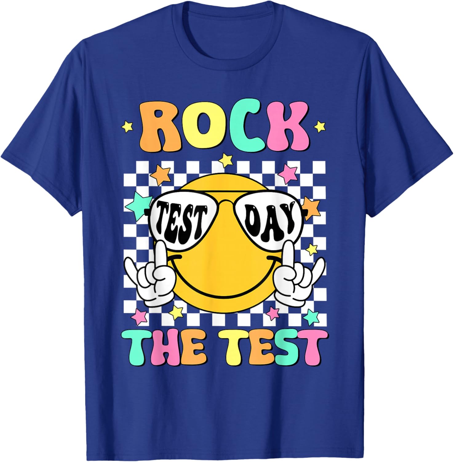 Rock the Test Teacher T-Shirt with Smile Face for Test Day Fun - 29