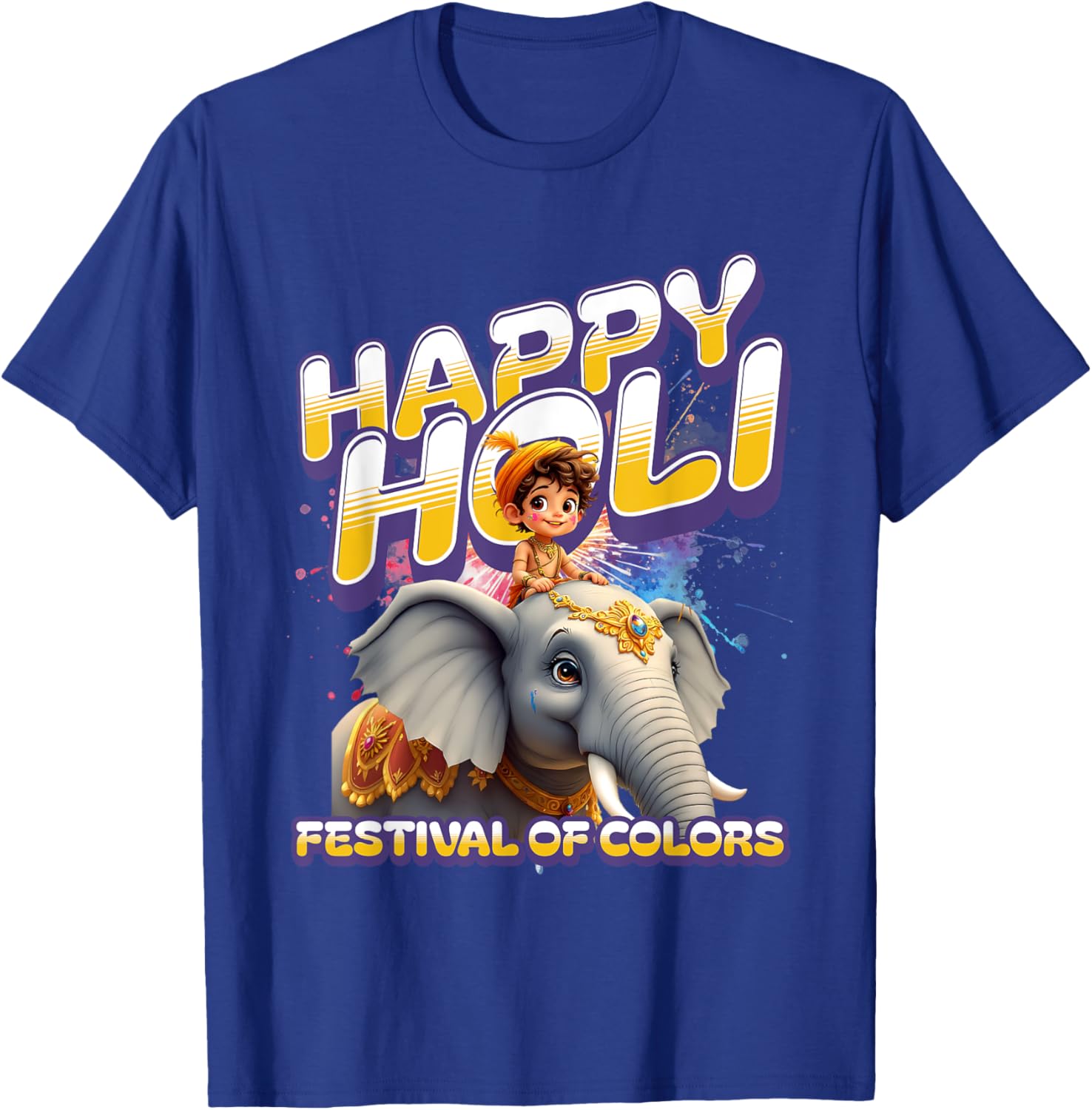 Happy Holi Elephant Festival T-Shirt for Boys Spring Colors Apparel - 17