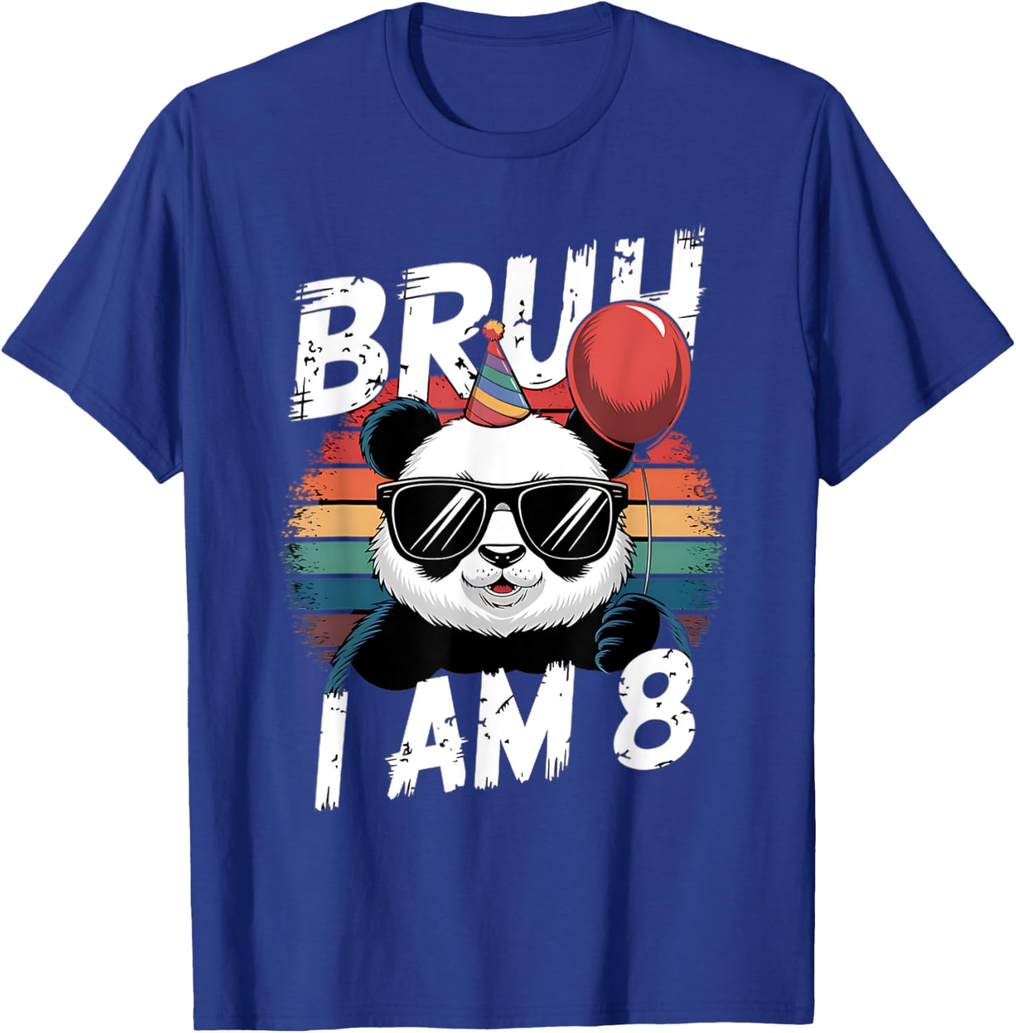 Bruh I Am 8 Panda Retro Sunset T-Shirt for Kids 8th Birthday Fun - 5