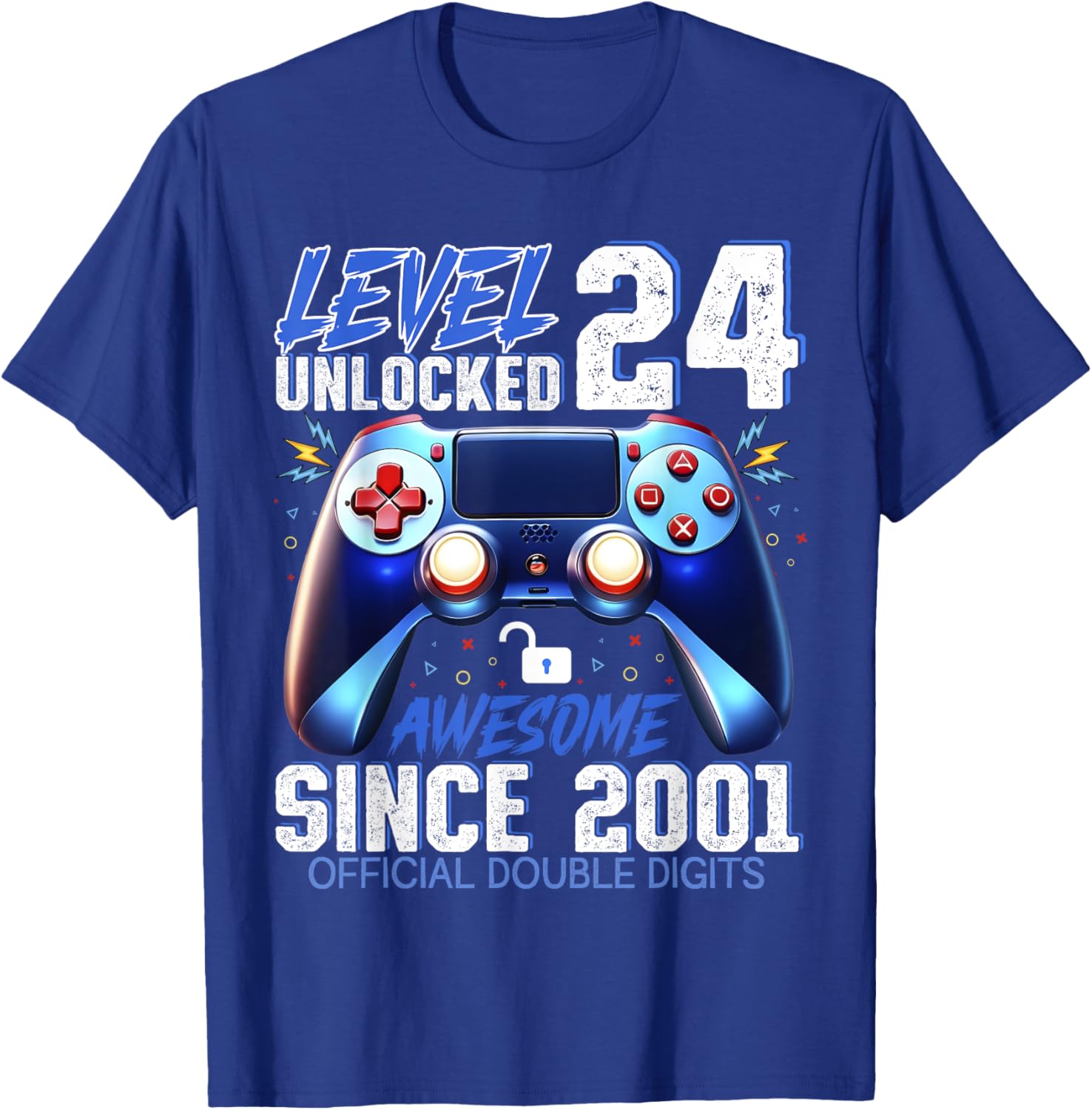 Level 24 Unlocked Gaming T-Shirt for 24th Birthday Fun Since 2001 - 5