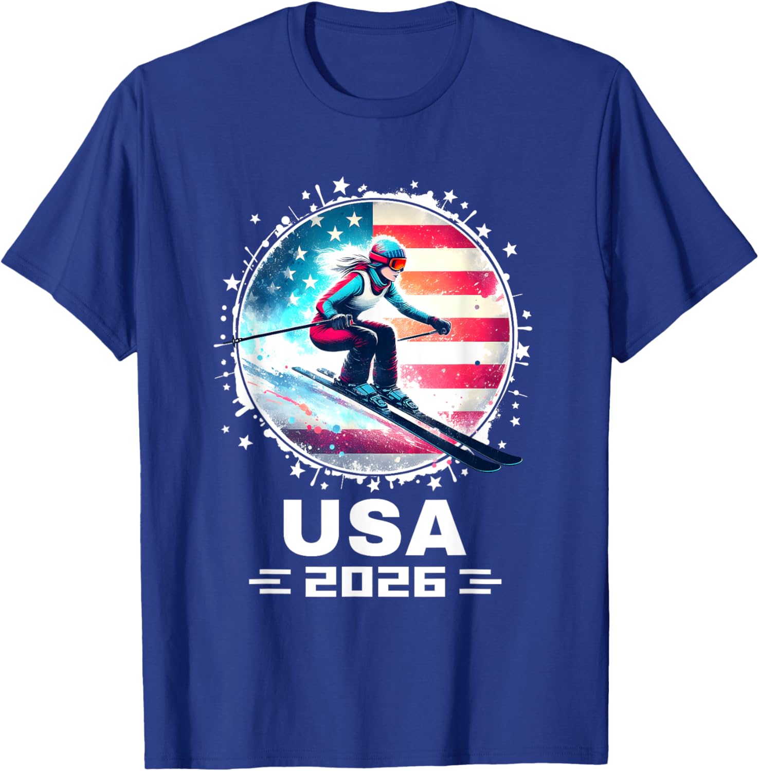 Skier USA Team 2026 Women's American Flag Skiing T-Shirt - 17