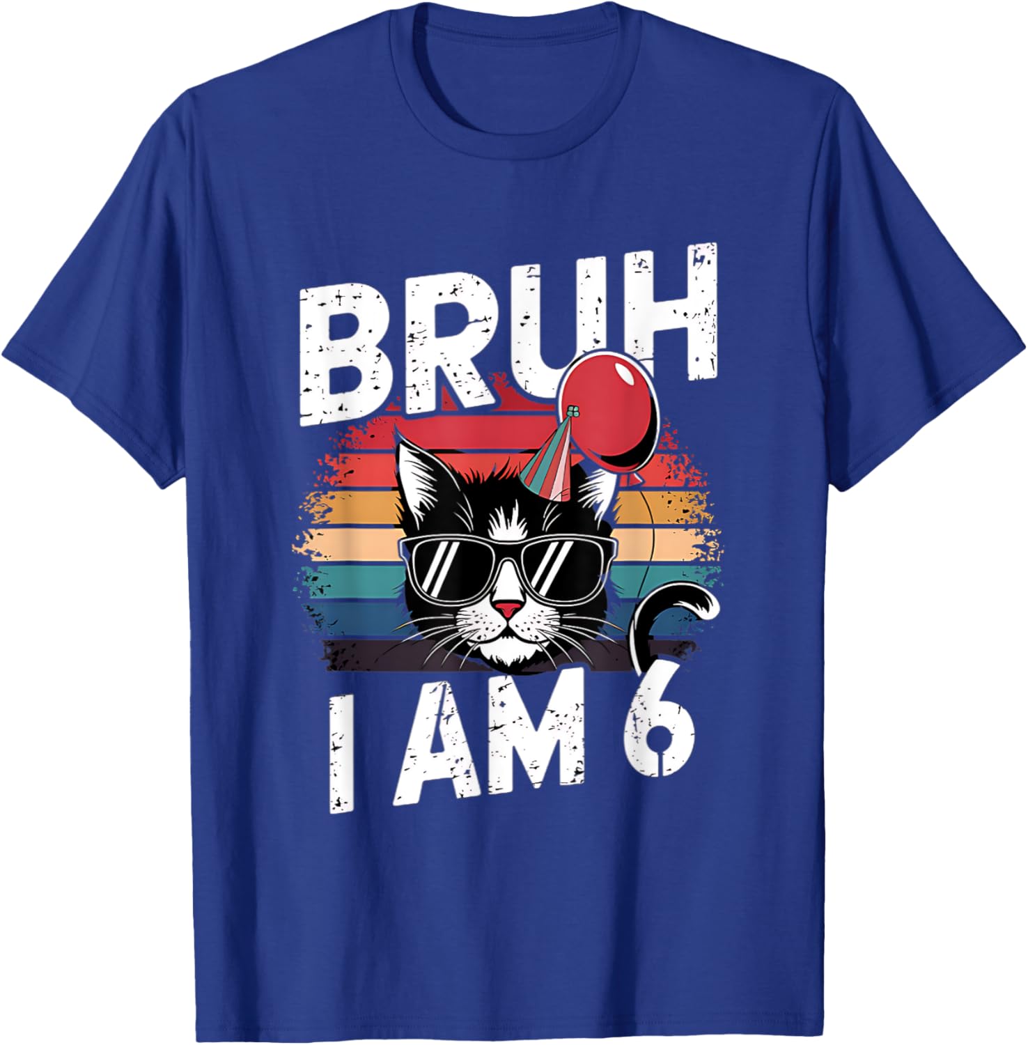 Retro Sunset Cat T-Shirt for Kids 6th Birthday Party Celebration - 1