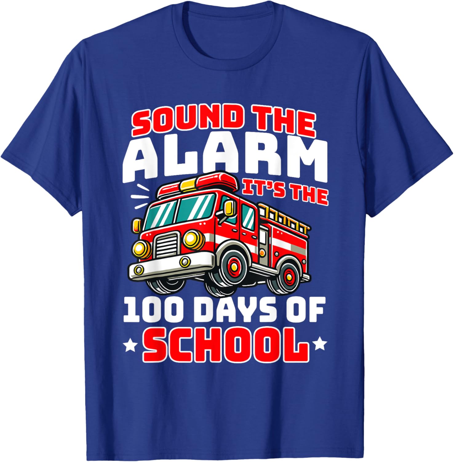 Funny 100th Day of School Fire Truck T-Shirt for Boys - 8