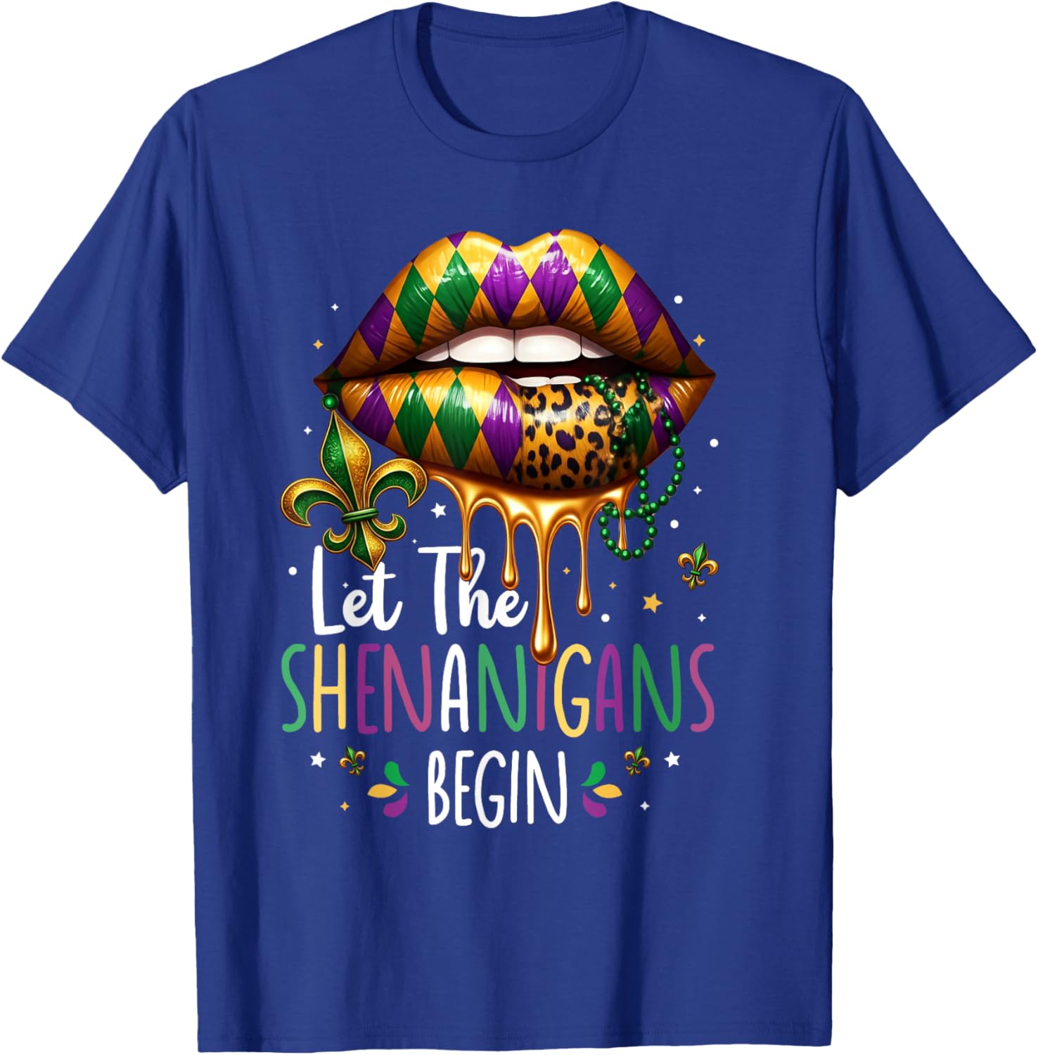 Mardi Gras Lips T-Shirt for Women Let the Shenanigans Begin New Orleans - 18