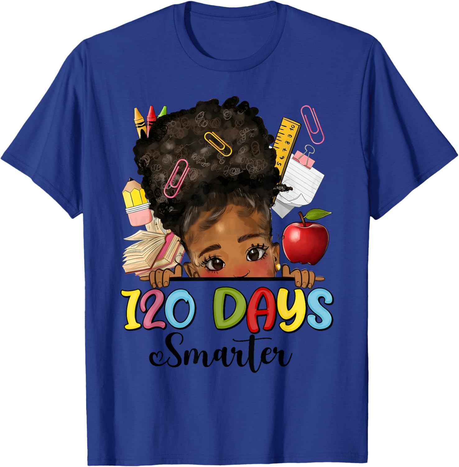 Messy Bun 120 Days Smarter Afro Girl T-Shirt for School Fun - 13