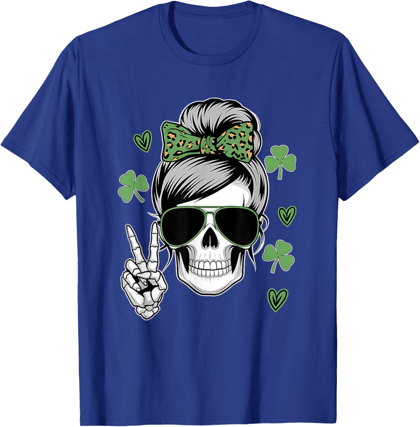 St Patricks Day Skull Messy Bun T-Shirt for Women - Fun and Stylish Wear - 27