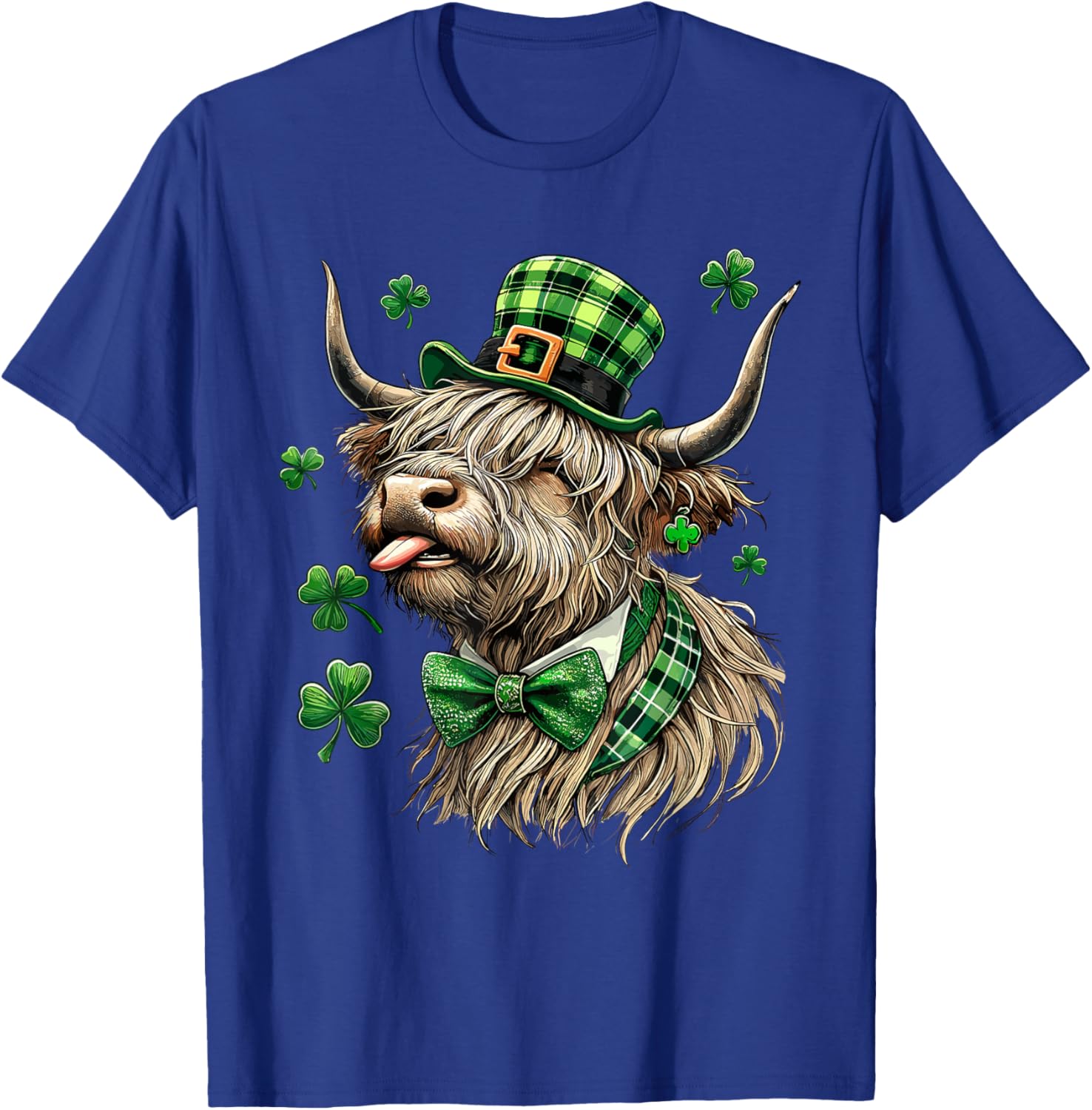 St. Patrick's Day Highland Cow T-Shirt with Lucky Shamrock Design - 4