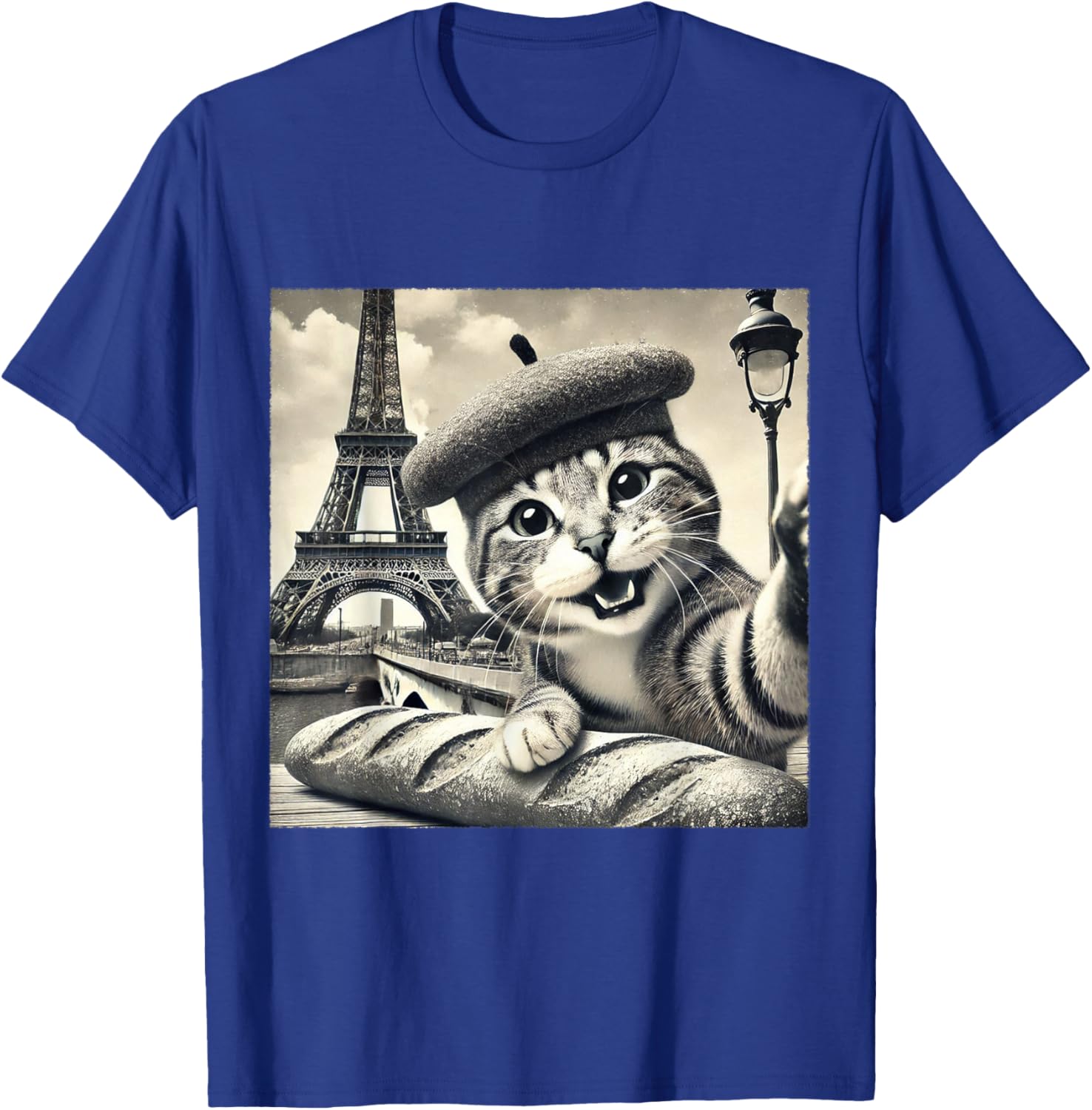 Funny Paris Cat in Beret with Baguette Eiffel Tower T-Shirt for Cat Lovers - 8