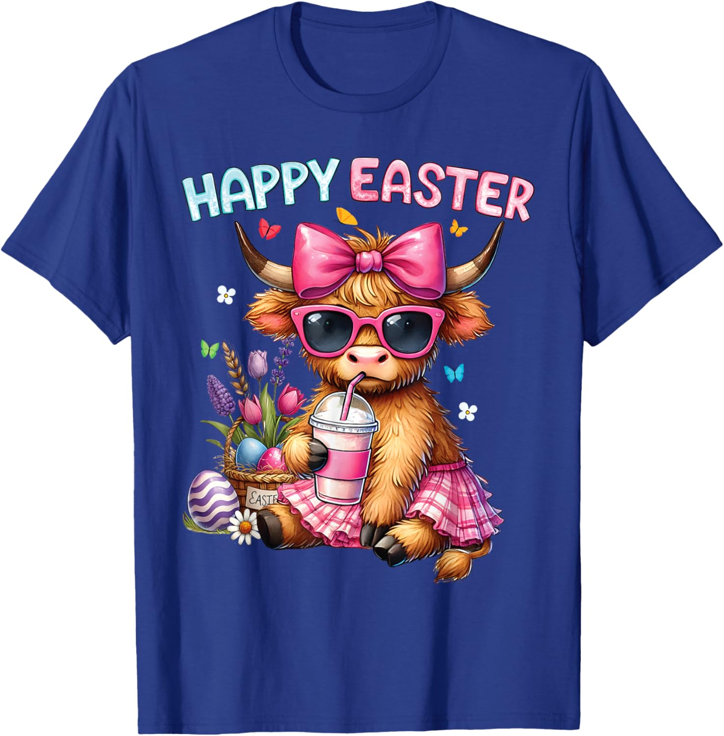 Happy Easter Highland Cow Bunny T-Shirt for Women and Kids - 4