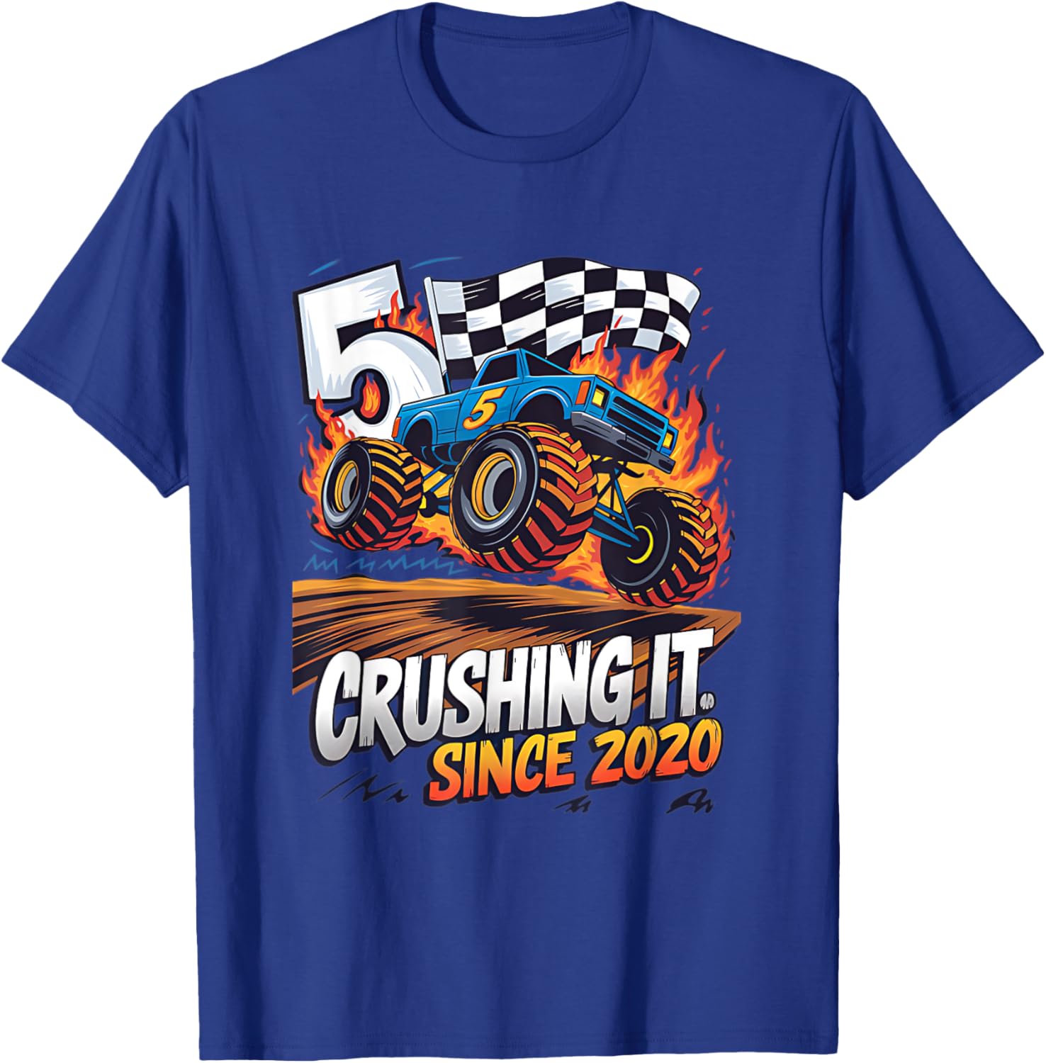 5th Birthday Kids Monster Truck T-Shirt Crushing It Since 2020 - 12