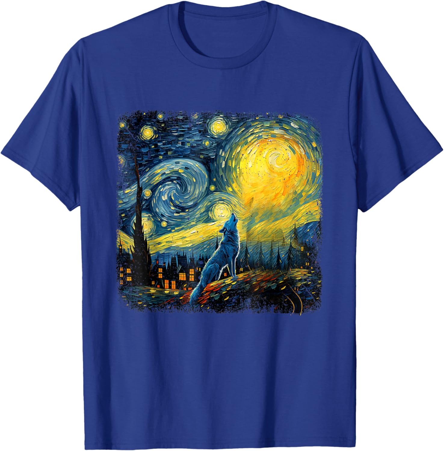 Wolf Star Gazer Shirt Van Gogh Inspired Starry Night Art T-Shirt - 5