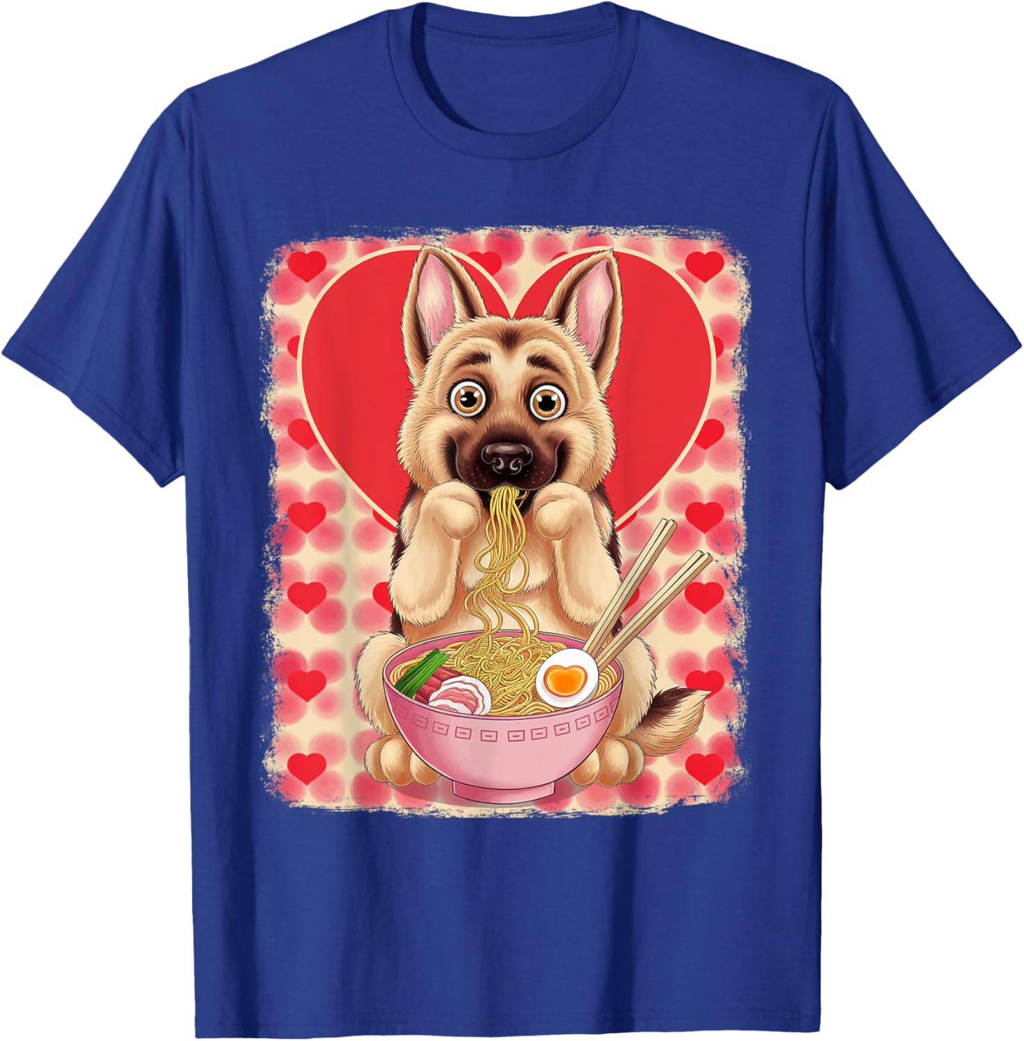 Adorable German Shepherd Eating Ramen Noodles Valentine's Day T-Shirt - 2